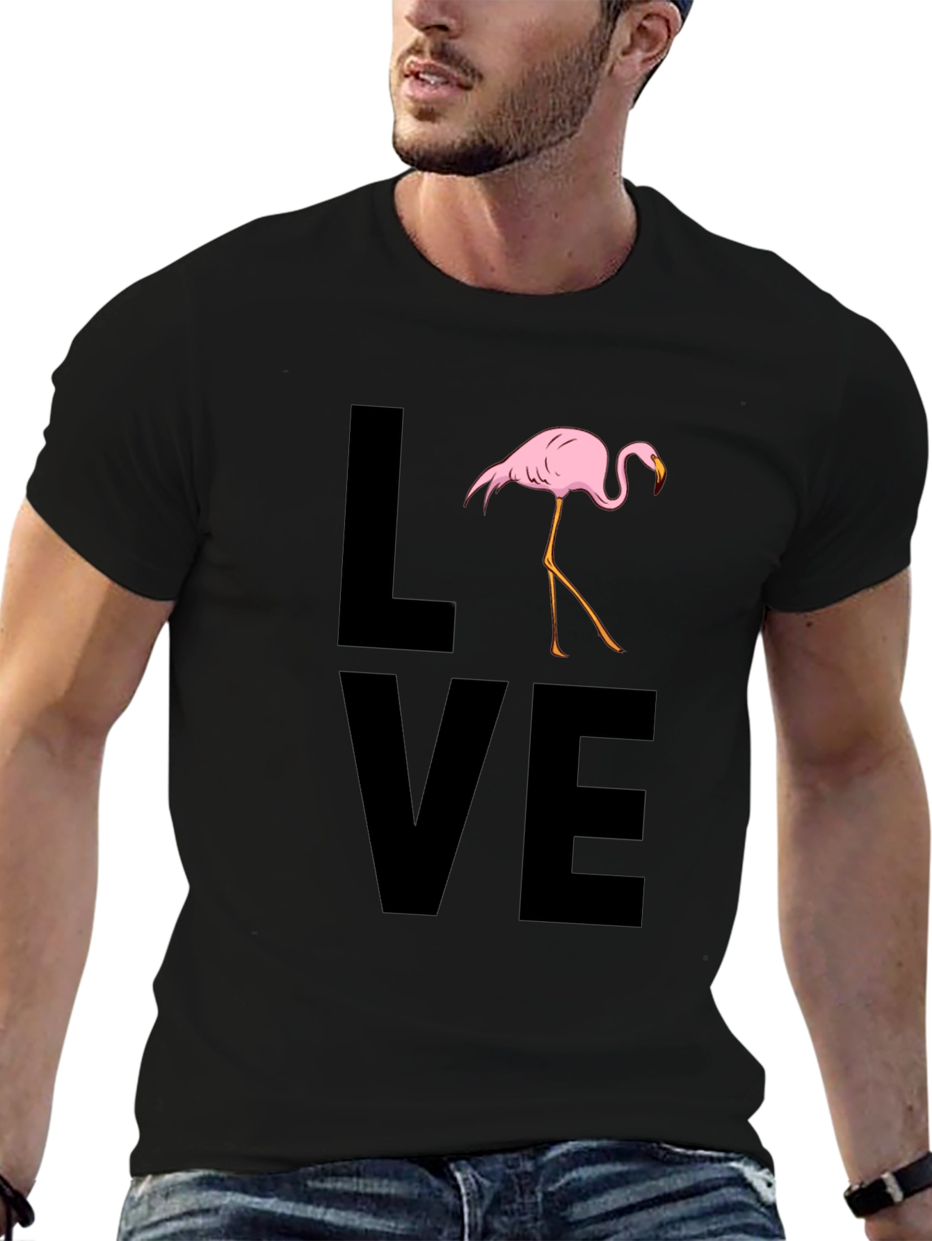 Flamingo LOVE Graphic T-Shirt - Black Casual Tee