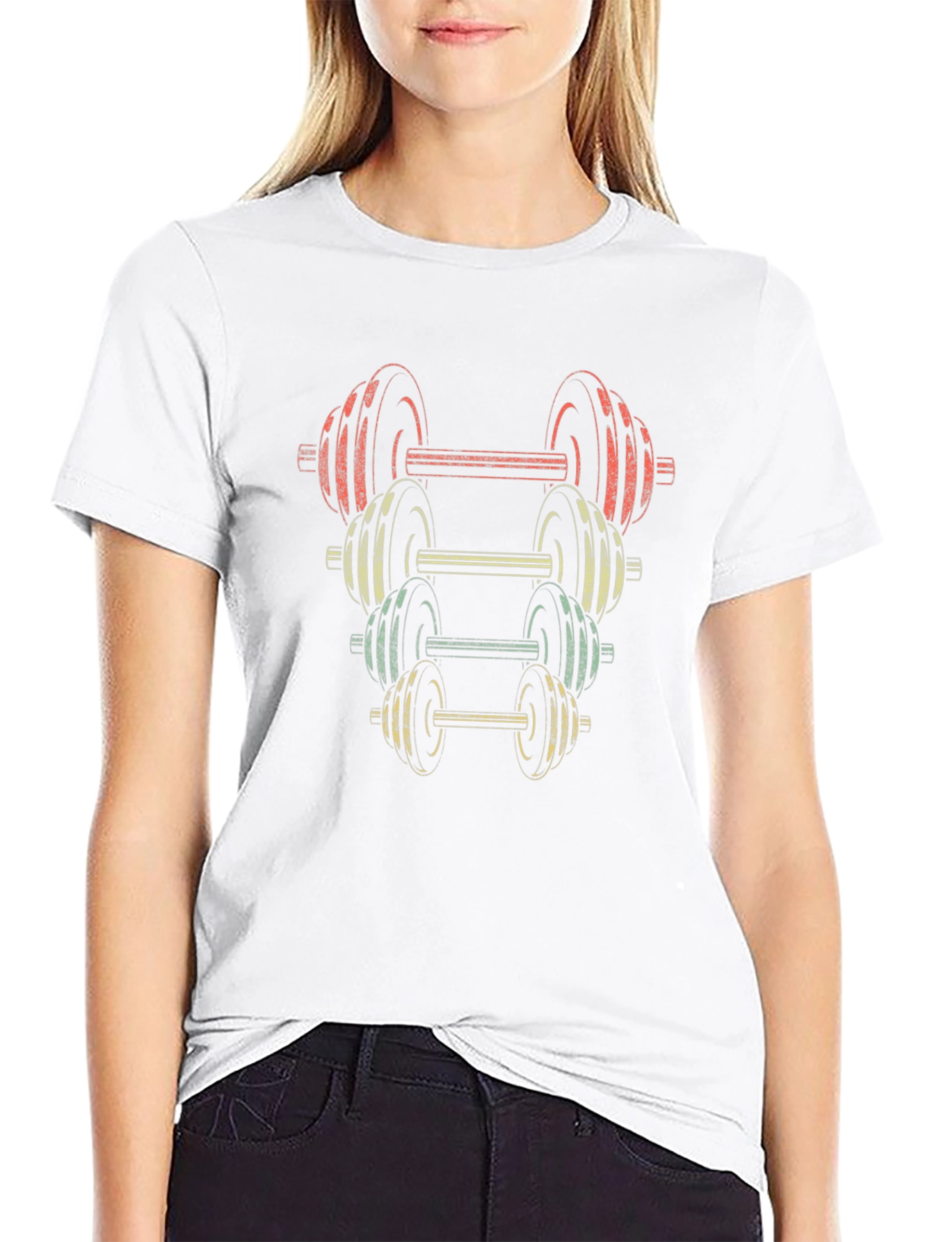 Retro Dumbbell Stack Graphic T-Shirt - Fitness Apparel