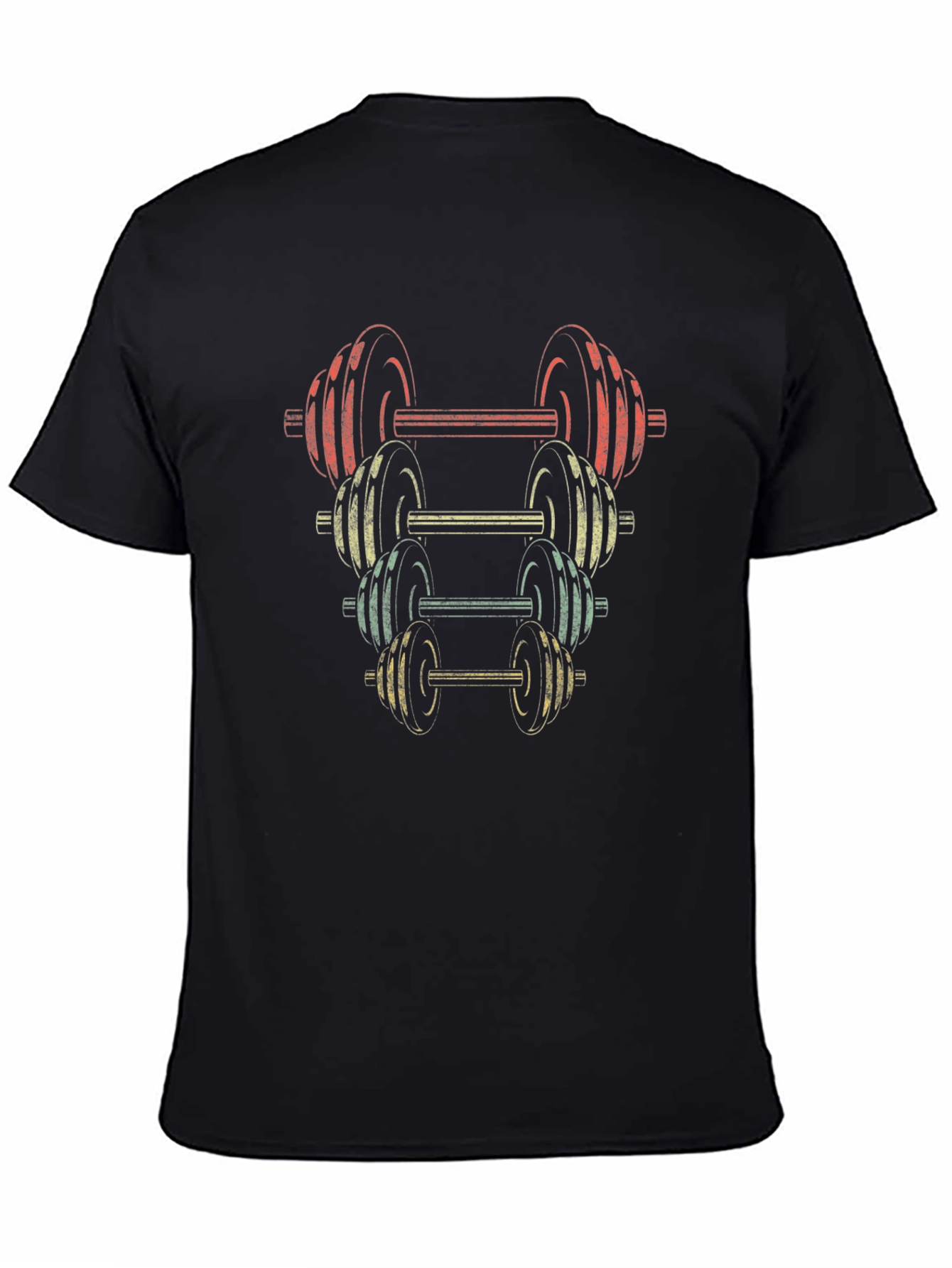Retro Dumbbell Stack Graphic T-Shirt - Fitness Apparel