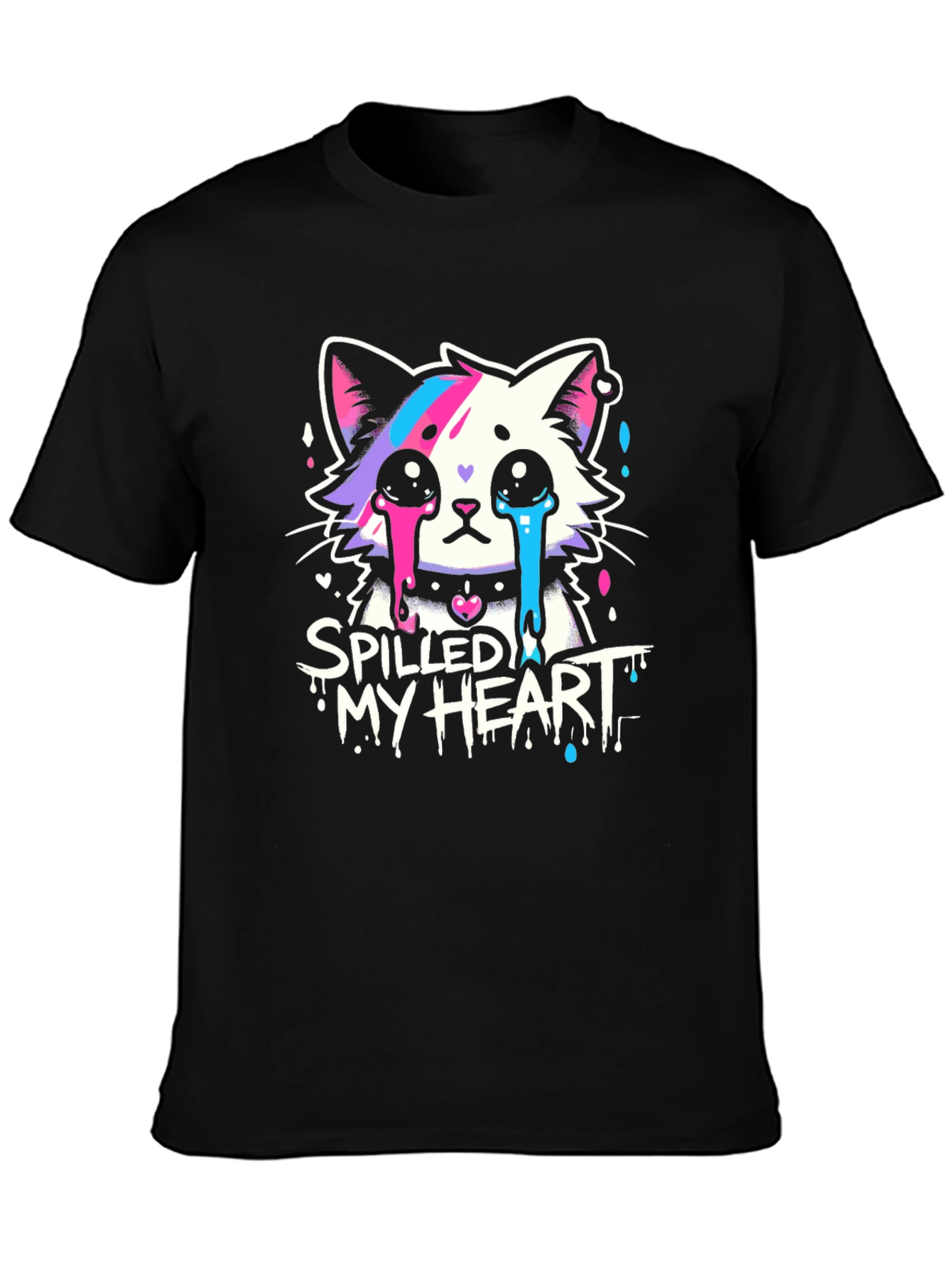 Spilled My Heart Cat Graphic Tee - Trendy Black T-Shirt