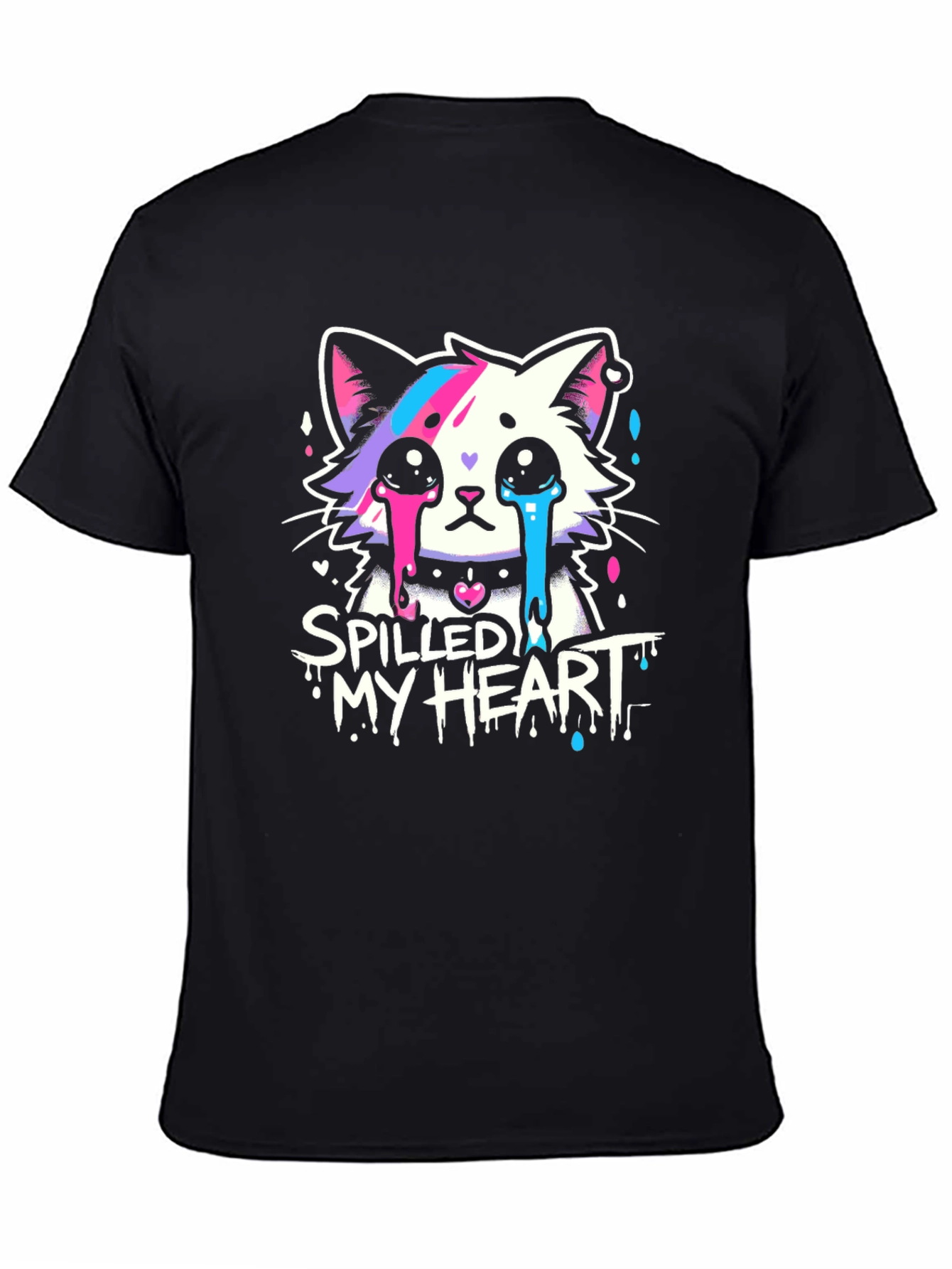Spilled My Heart Cat Graphic Tee - Trendy Black T-Shirt