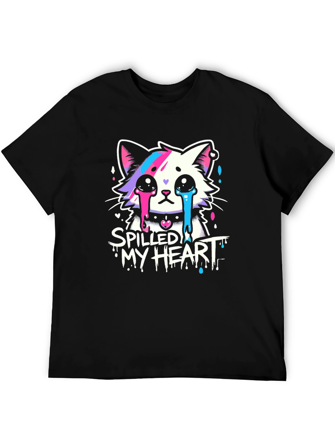 Spilled My Heart Cat Graphic Tee - Trendy Black T-Shirt