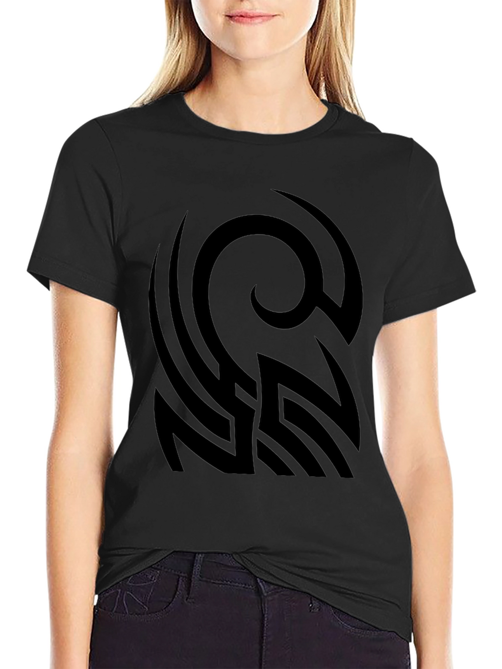 Black Graphic Tee - Abstract Tribal Design