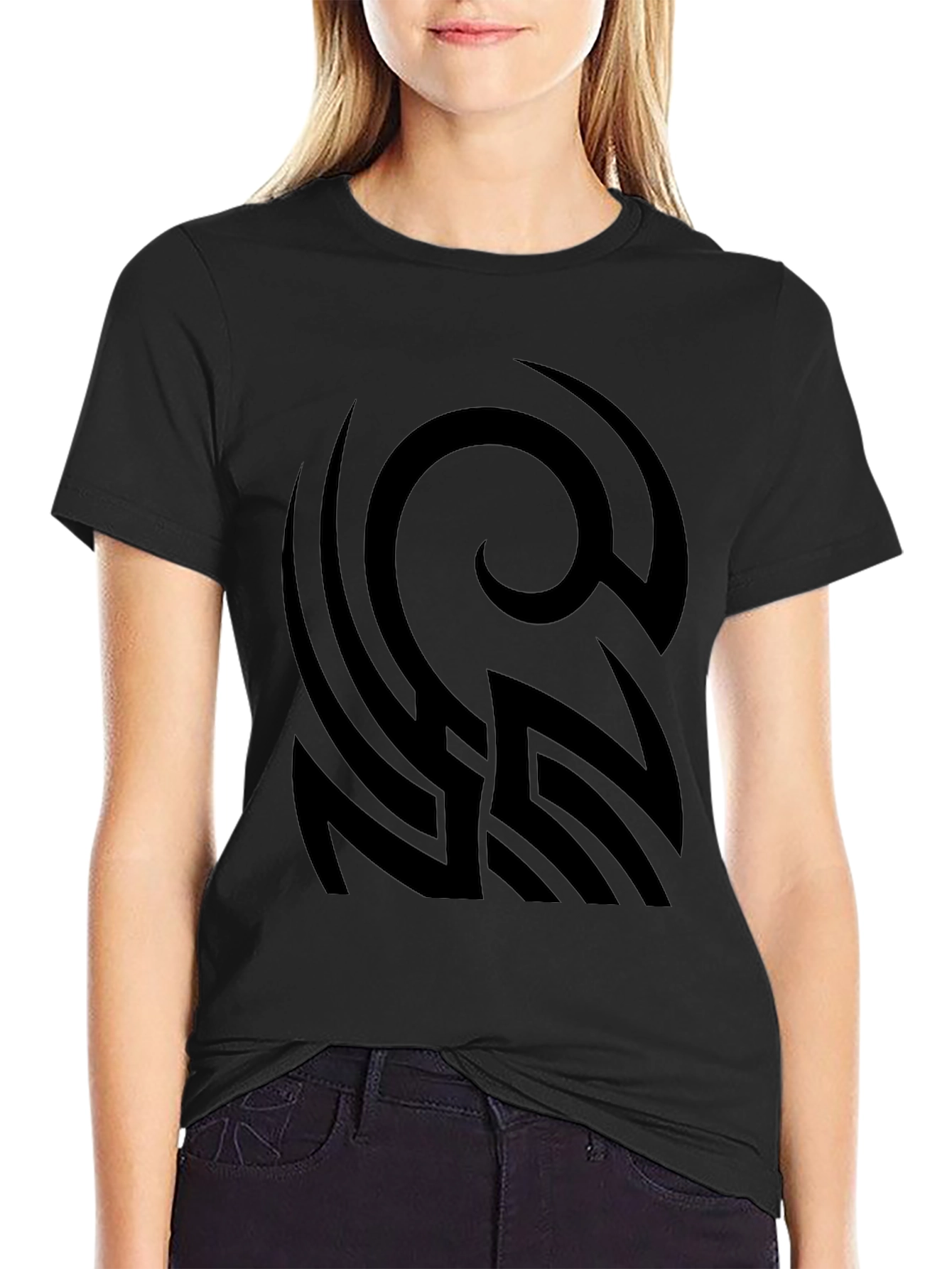 Black Graphic Tee - Abstract Tribal Design