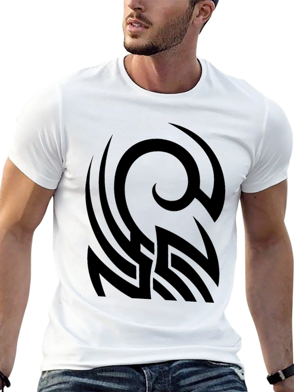 Black Graphic Tee - Abstract Tribal Design