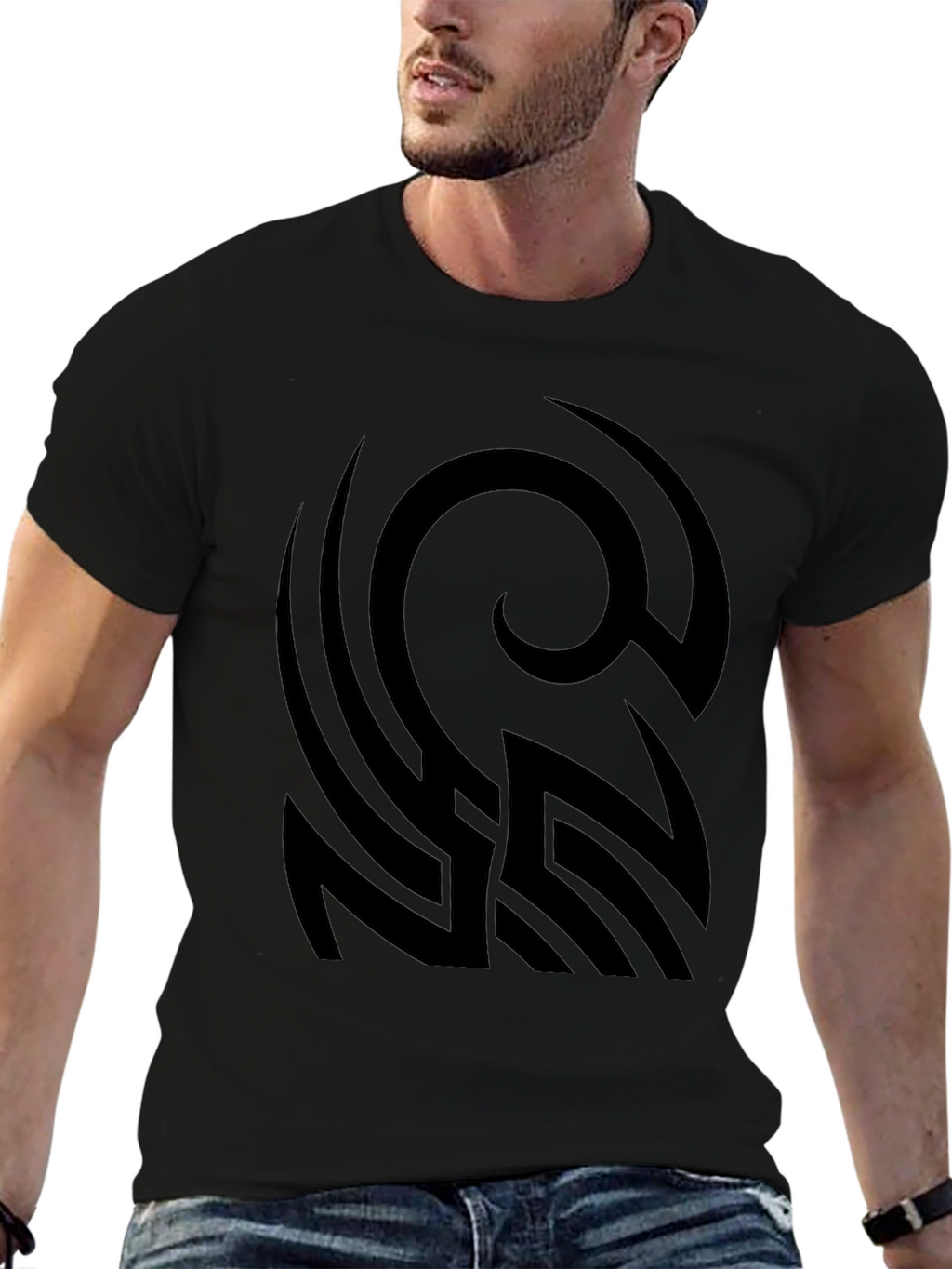 Black Graphic Tee - Abstract Tribal Design