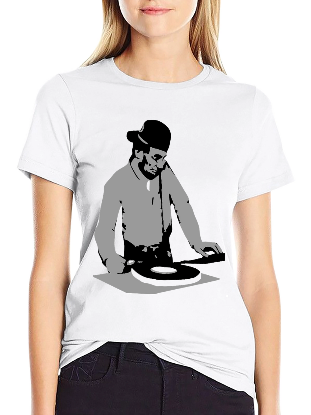 DJ Silhouette Black Graphic T-Shirt - Turntable