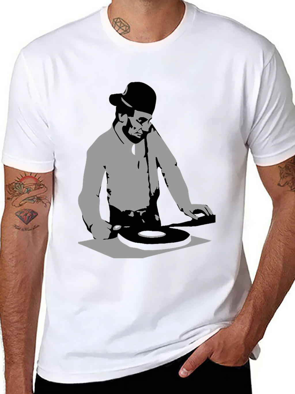 DJ Silhouette Black Graphic T-Shirt - Turntable