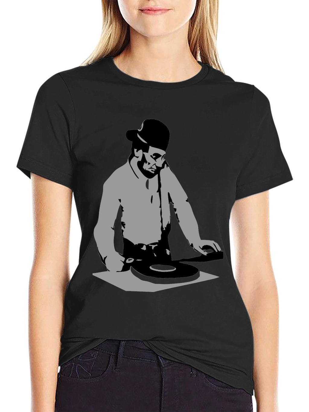 DJ Silhouette Black Graphic T-Shirt - Turntable