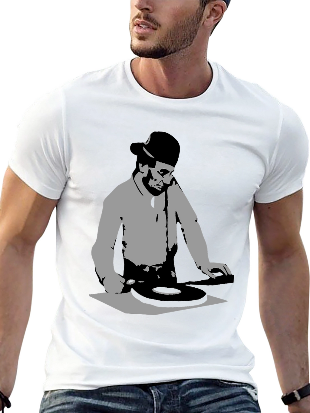 DJ Silhouette Black Graphic T-Shirt - Turntable