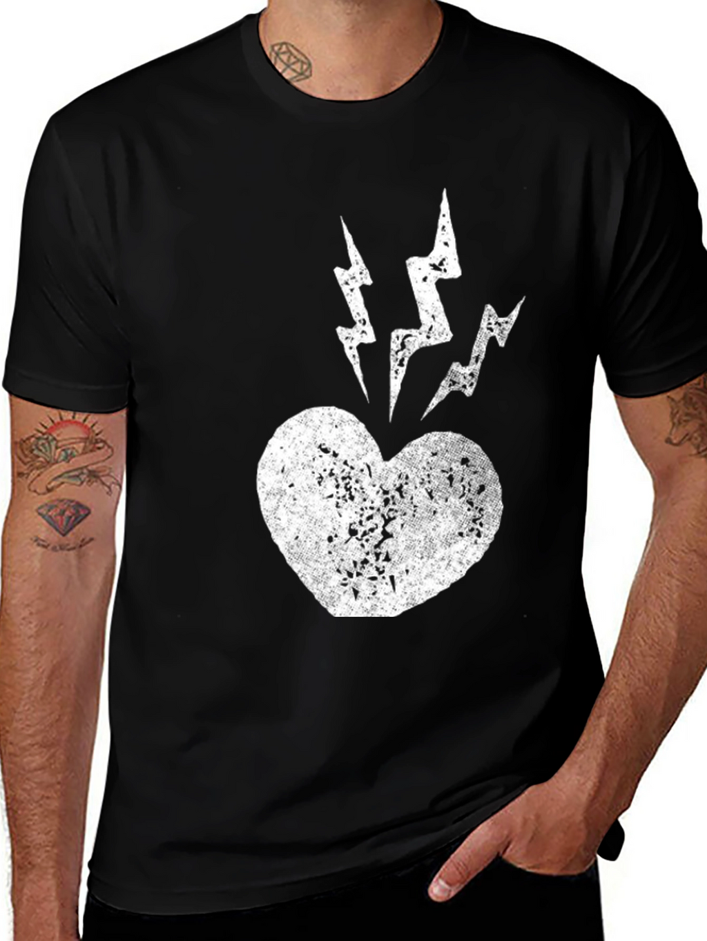 Heart Lightning Bolt Graphic Tee - Black Cotton