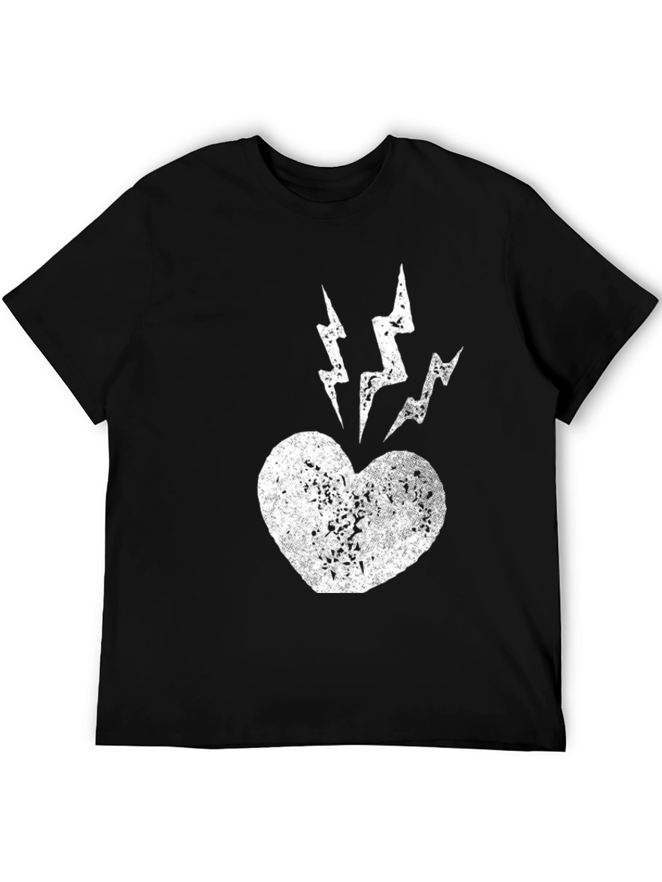 Heart Lightning Bolt Graphic Tee - Black Cotton