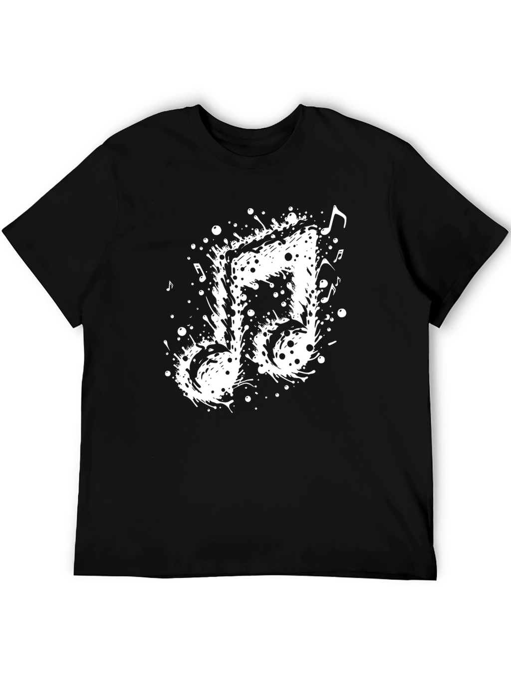 Musical Note Splatter Graphic Tee - Black Cotton