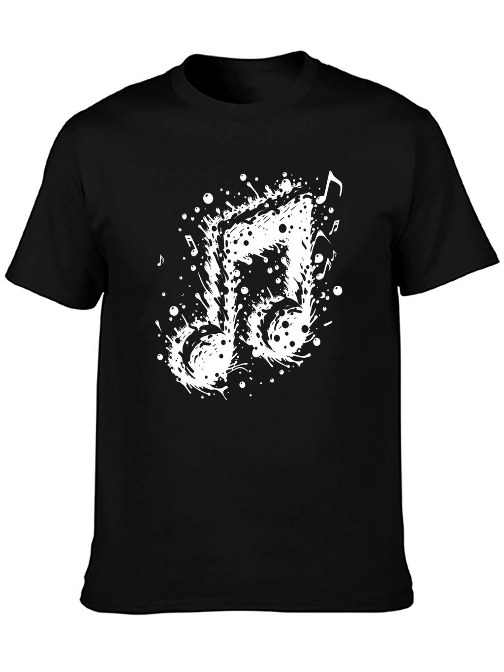 Musical Note Splatter Graphic Tee - Black Cotton