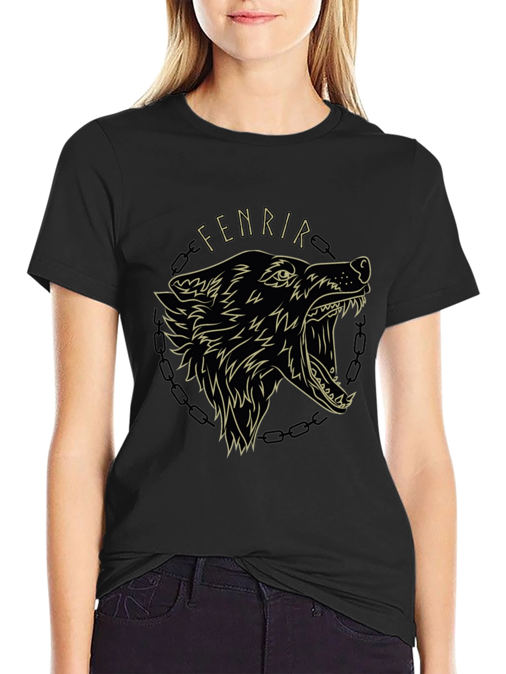 Fenrir Wolf Graphic Tee - Black