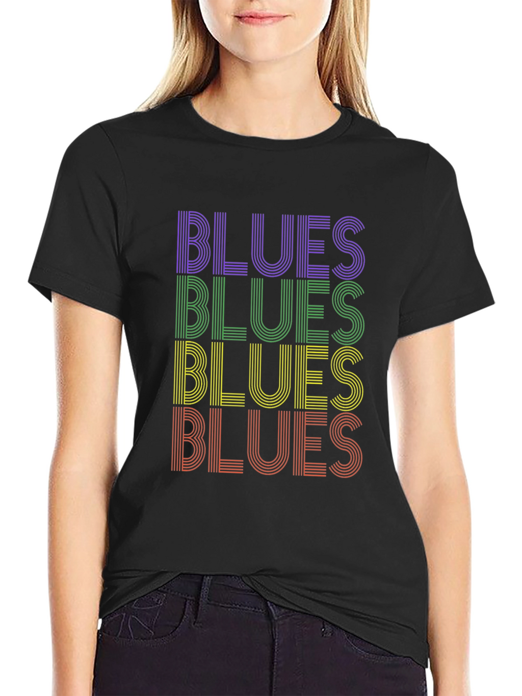 Retro Blues T-Shirt - Black Cotton Graphic Tee