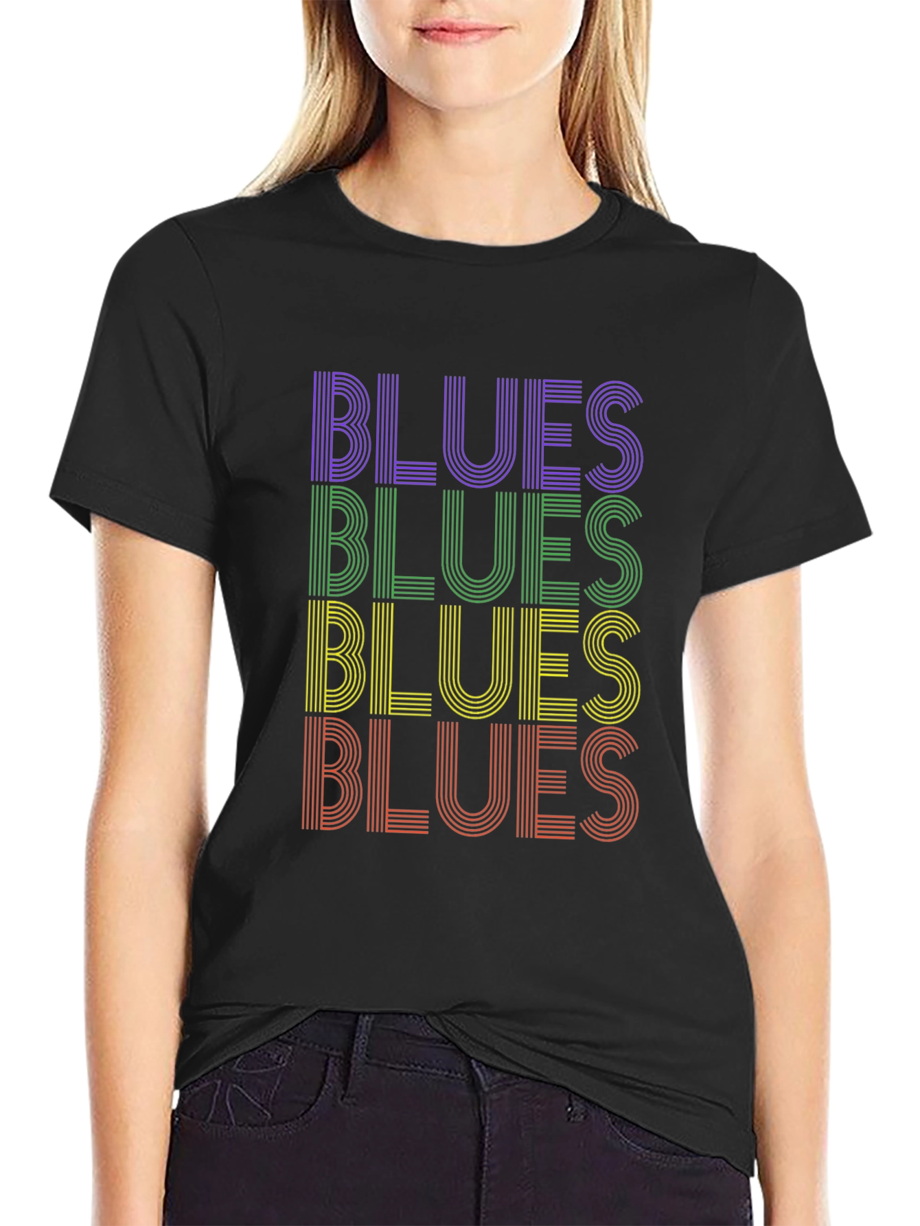 Retro Blues T-Shirt - Black Cotton Graphic Tee