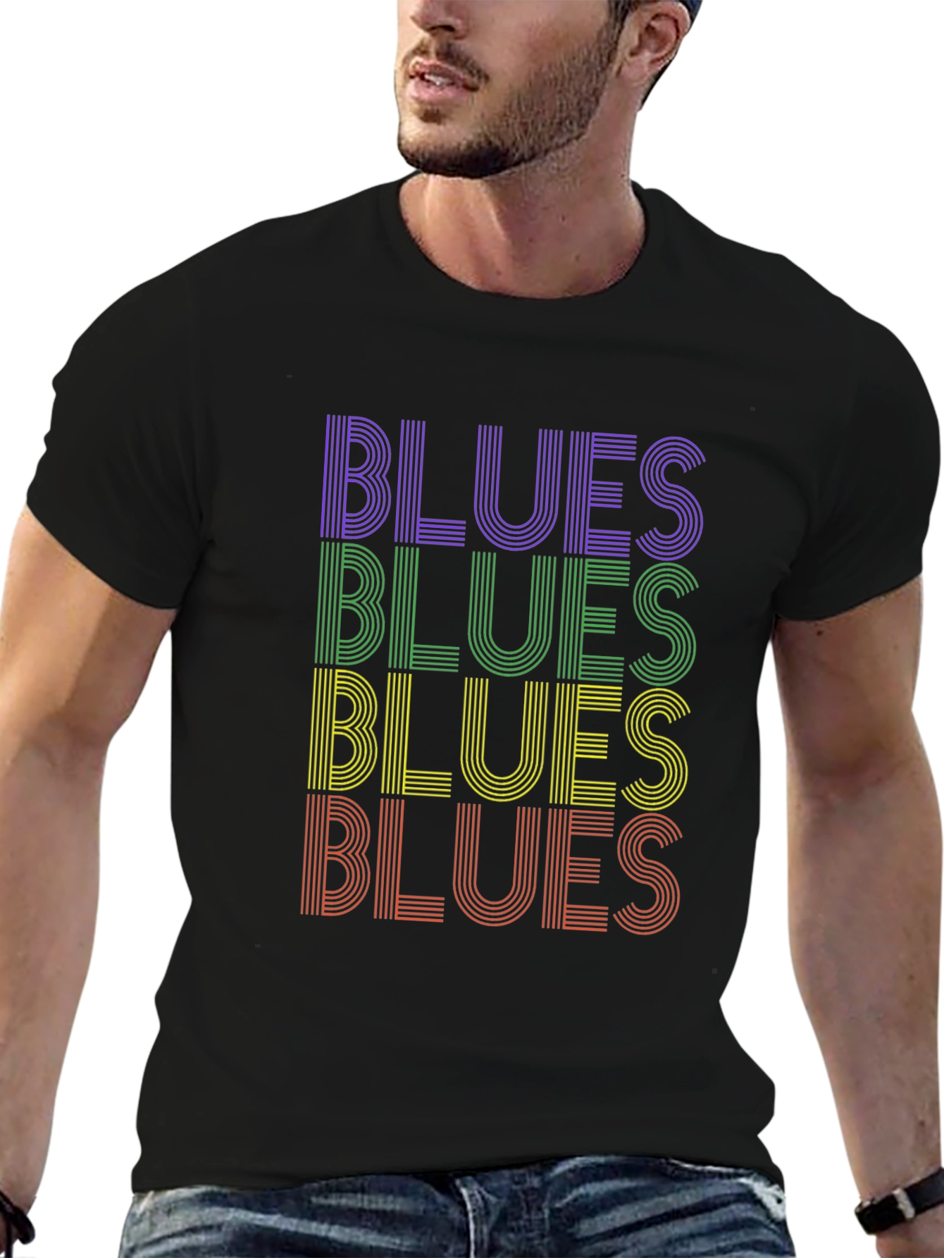 Retro Blues T-Shirt - Black Cotton Graphic Tee