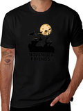 November Friends Halloween T-Shirt: Cat Moon & Bats Design