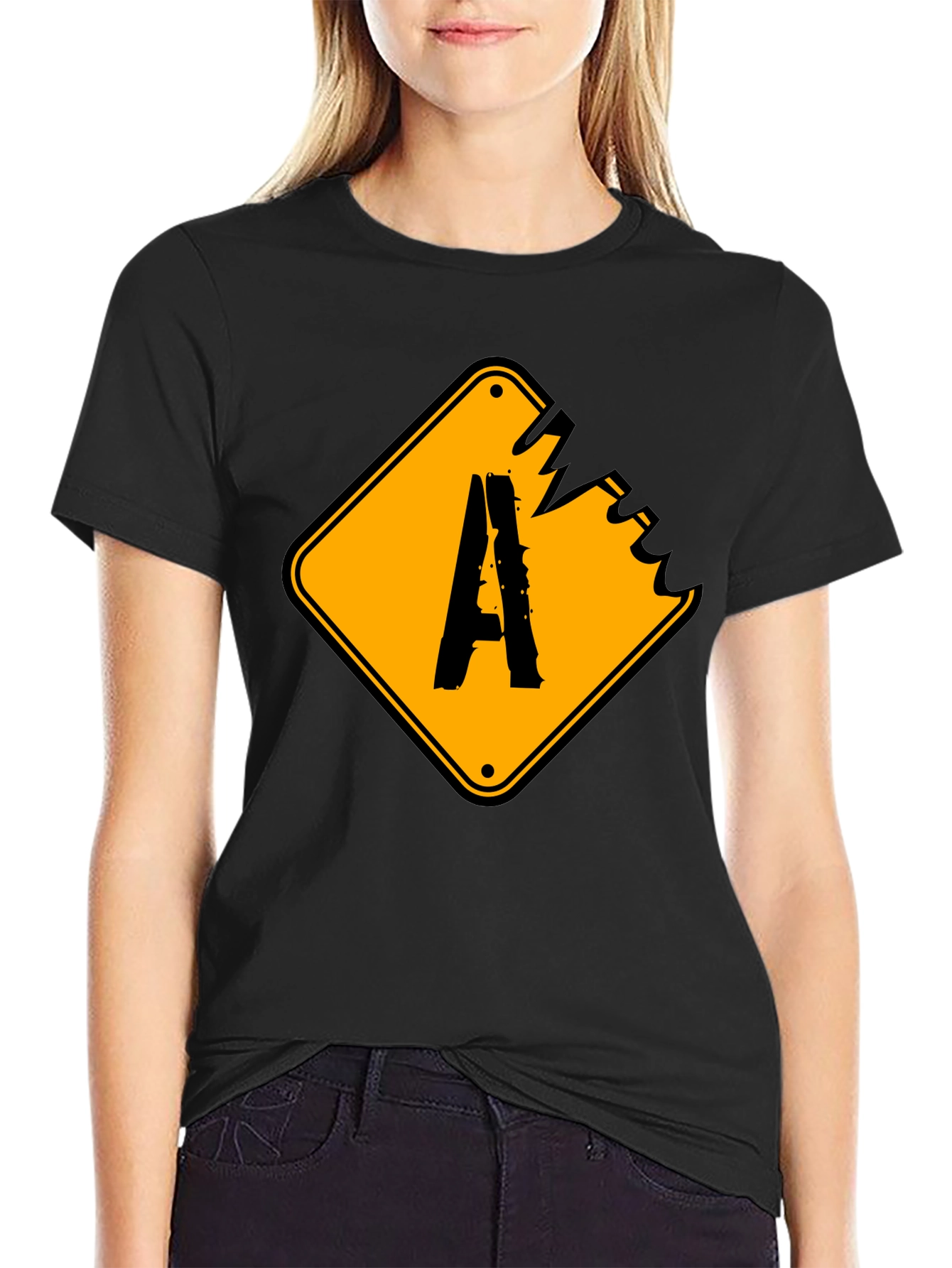Distressed A Sign Graphic Tee - Black