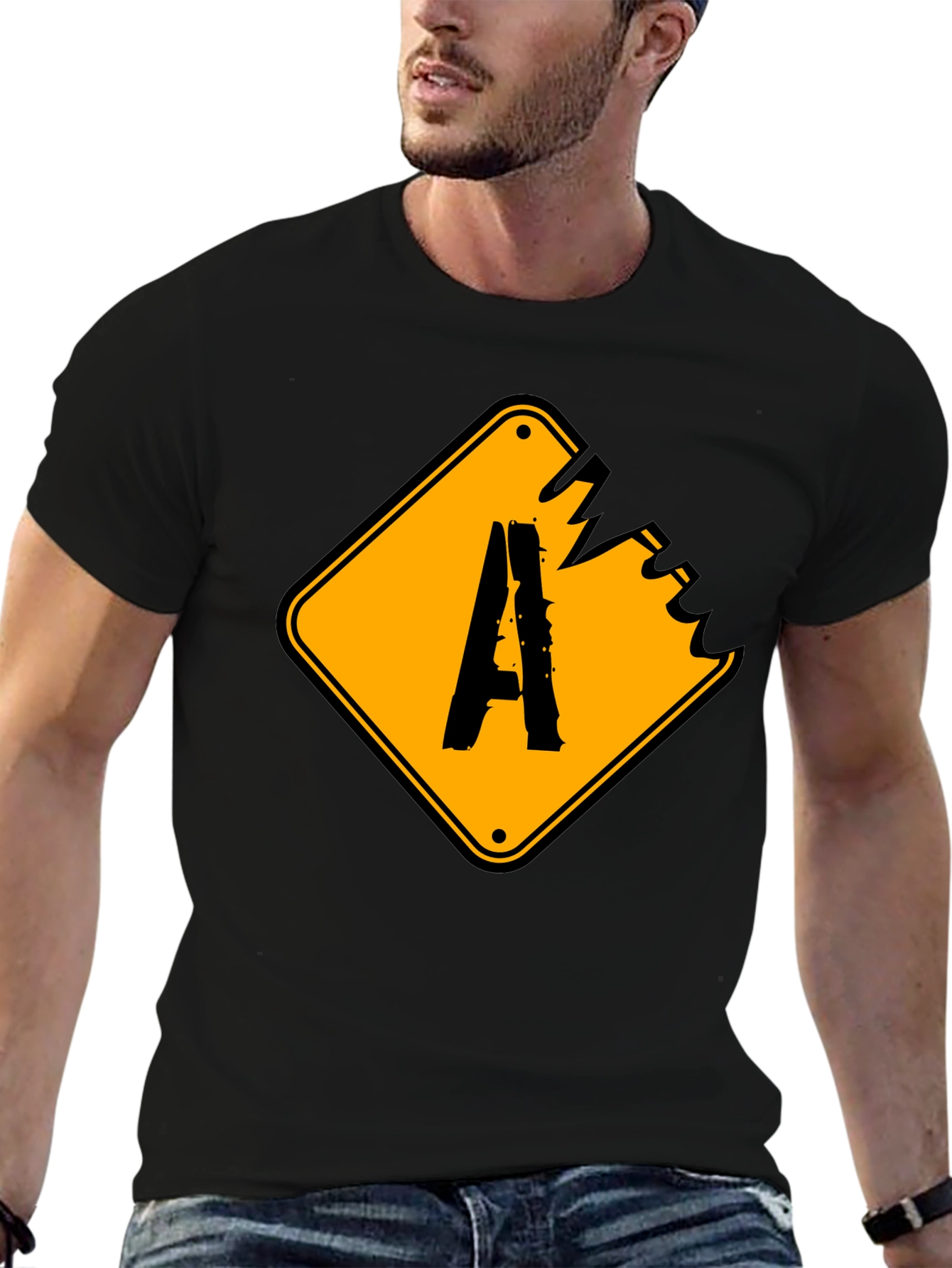 Distressed A Sign Graphic Tee - Black