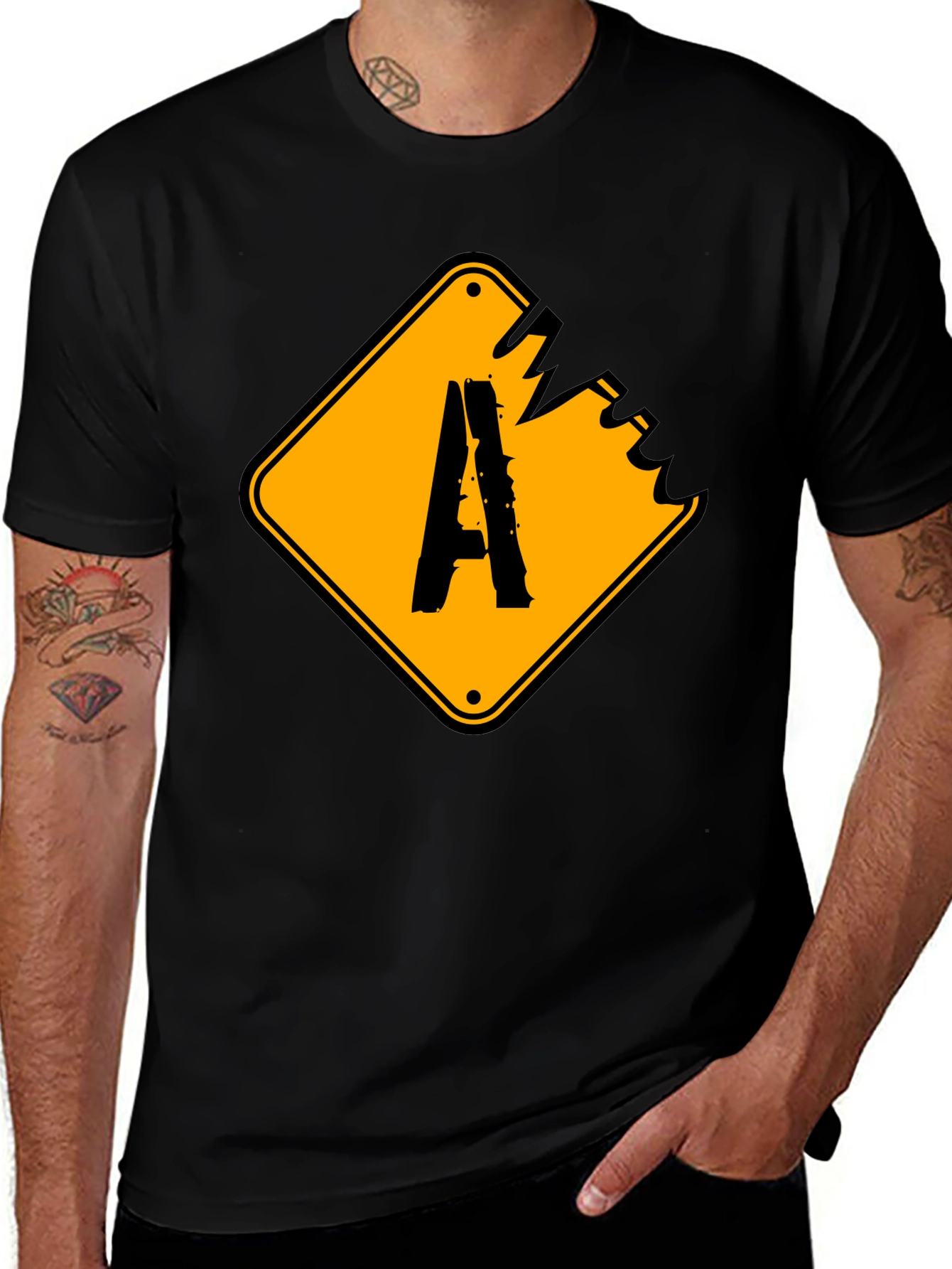 Distressed A Sign Graphic Tee - Black