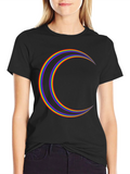 Rainbow Crescent Moon Graphic Tee - Black