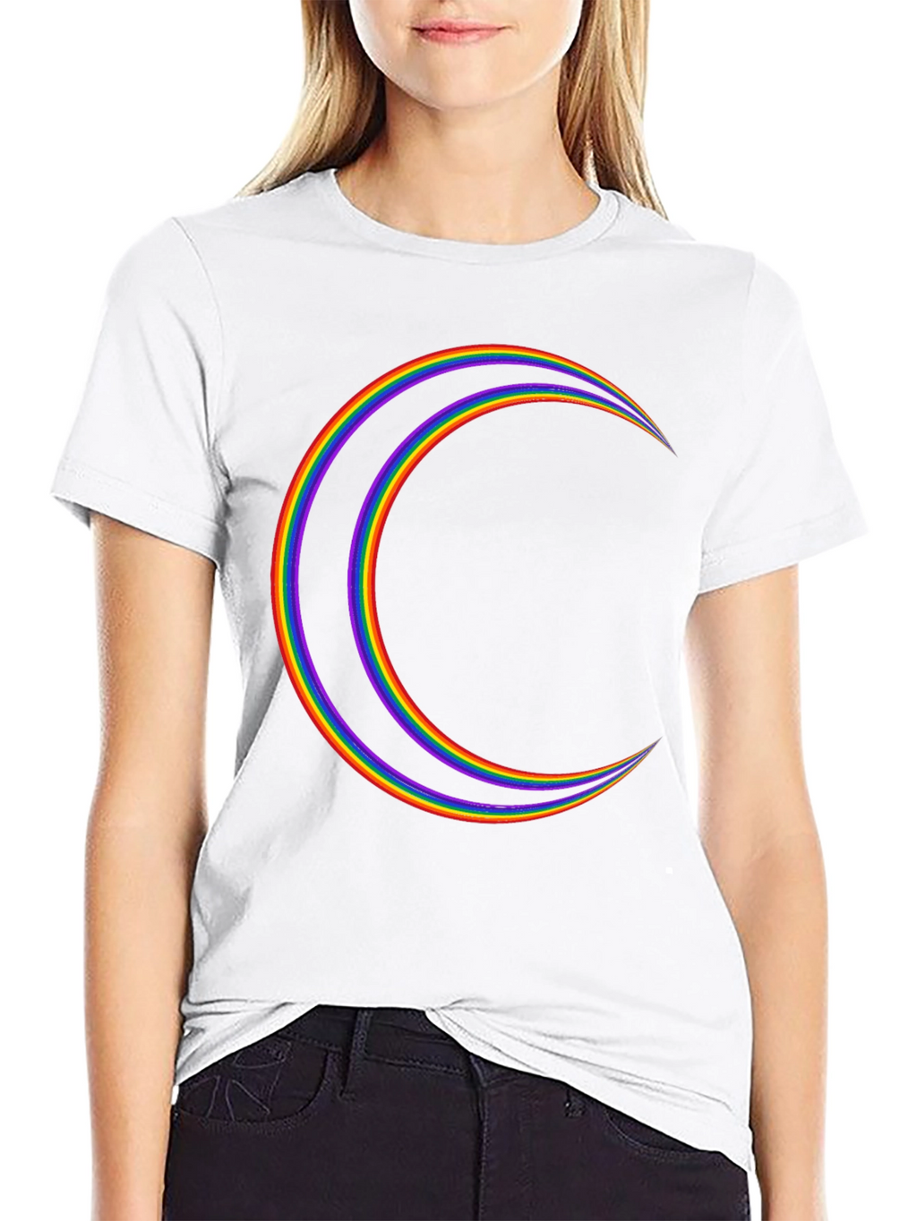Rainbow Crescent Moon Graphic Tee - Black