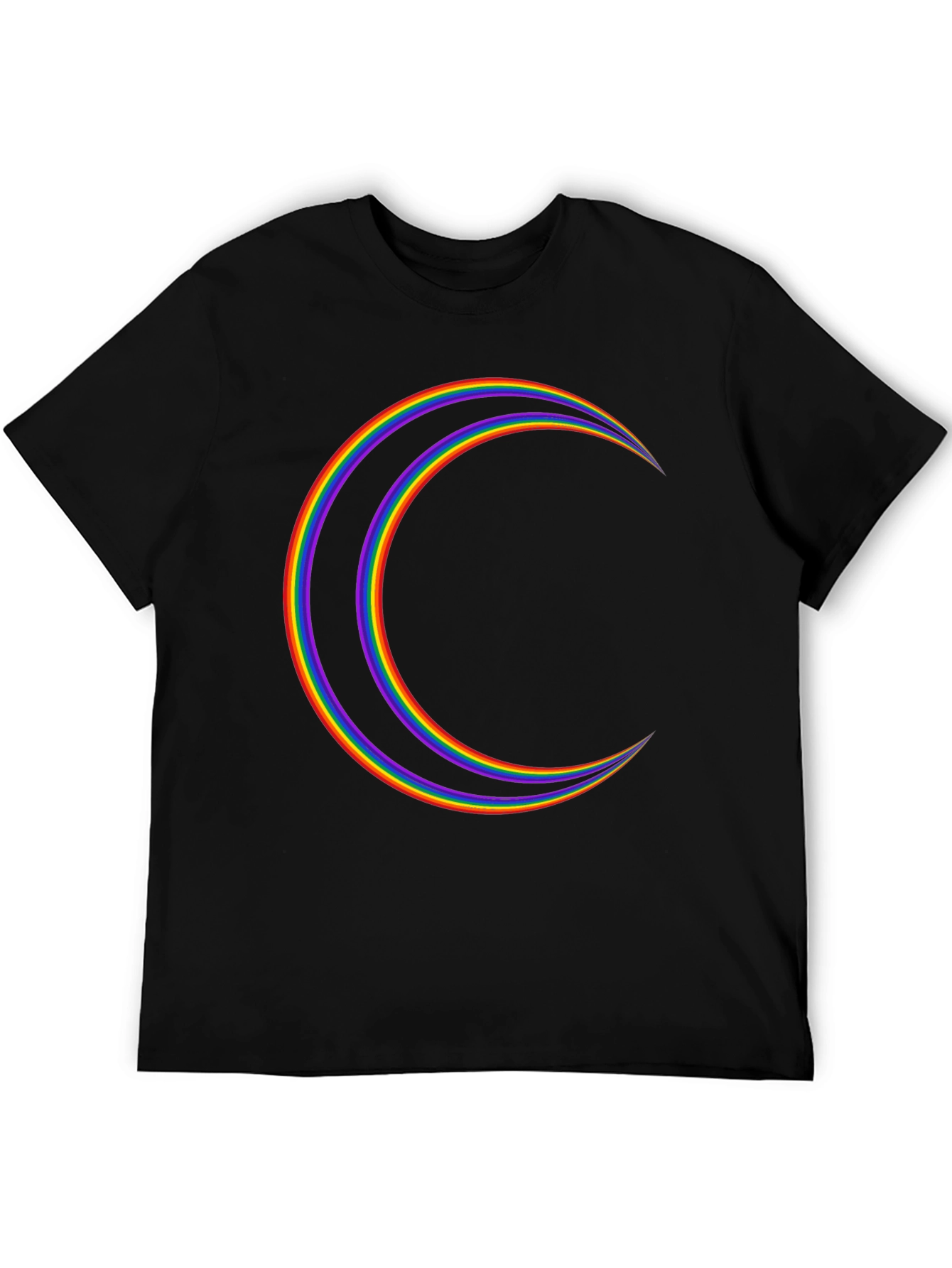 Rainbow Crescent Moon Graphic Tee - Black