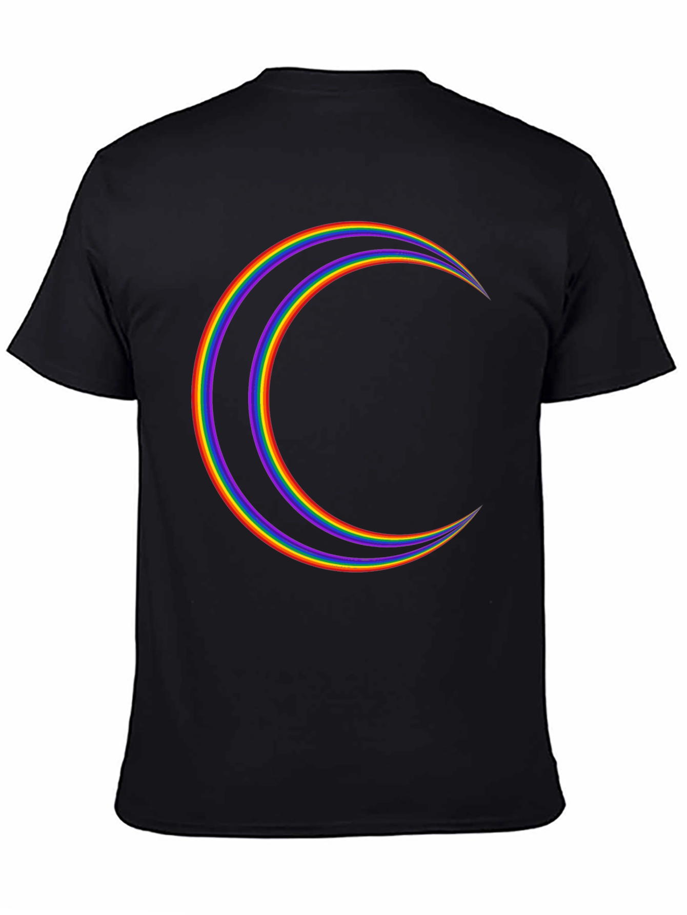 Rainbow Crescent Moon Graphic Tee - Black