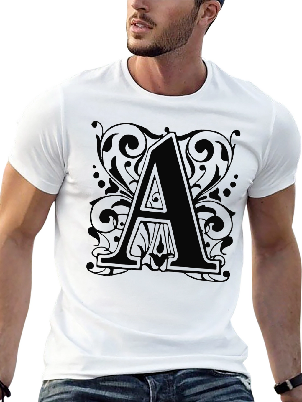 Letter A Graphic Tee - Stylish Unisex Black T-Shirt