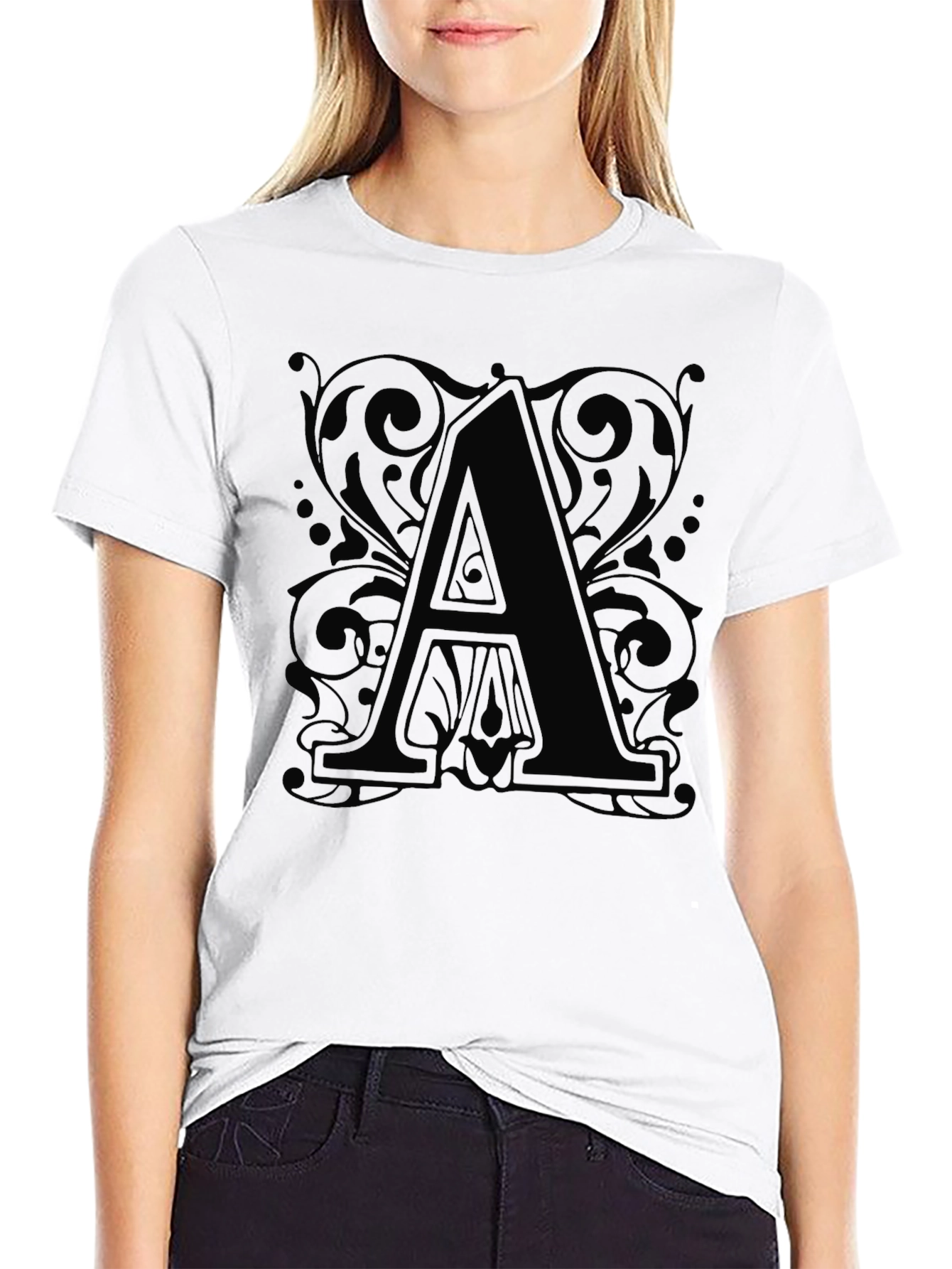 Letter A Graphic Tee - Stylish Unisex Black T-Shirt
