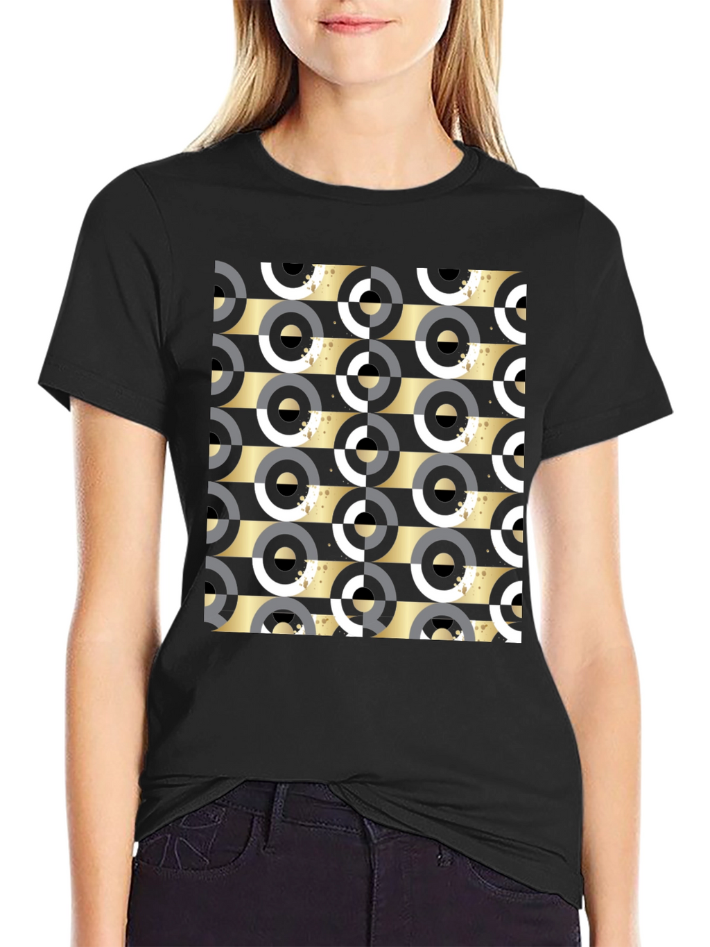 Geometric Pattern Tee - Black Ring Design