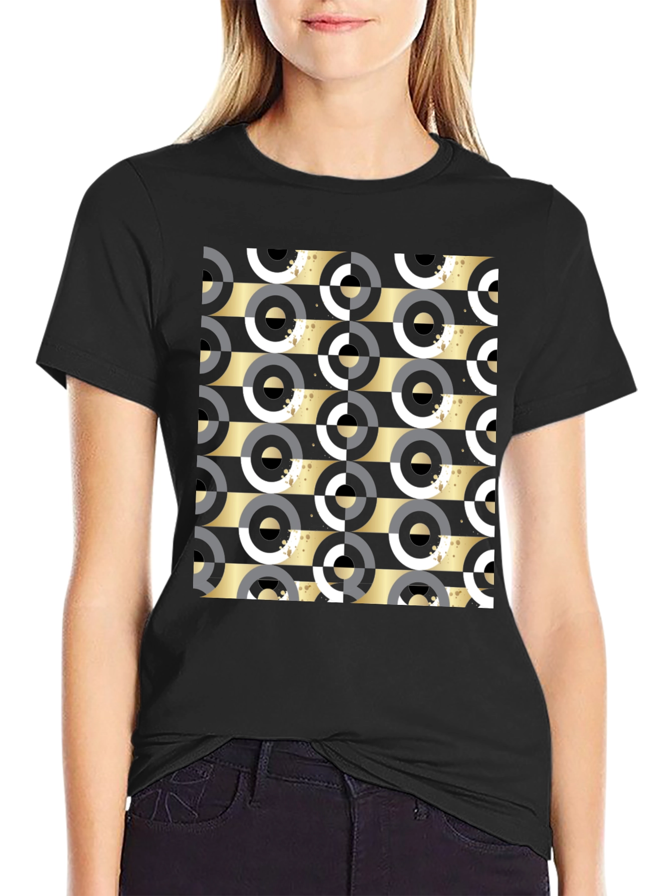 Geometric Pattern Tee - Black Ring Design