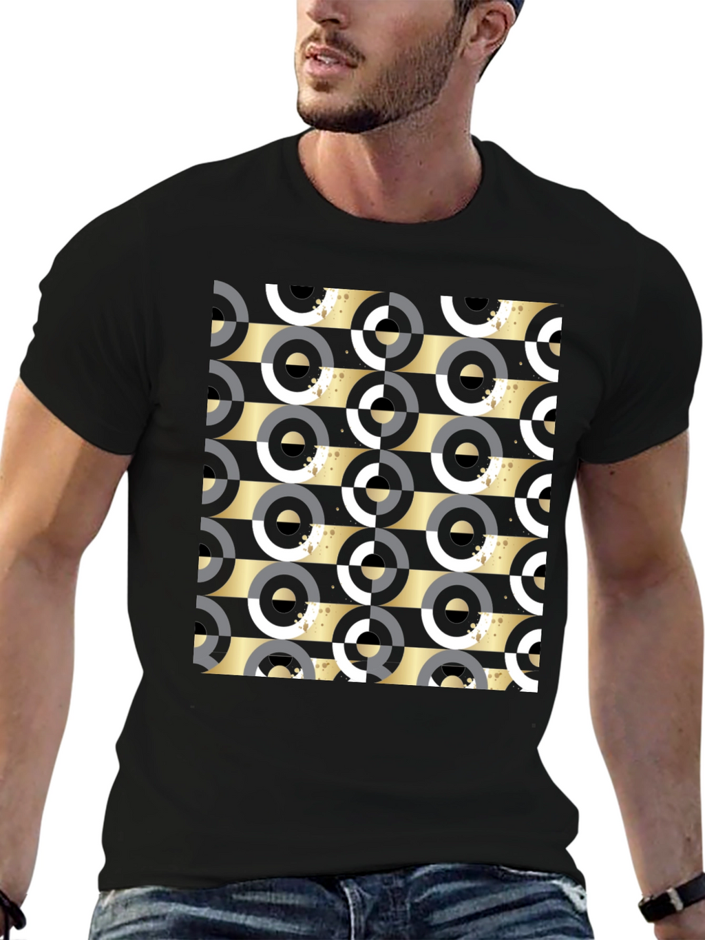 Geometric Pattern Tee - Black Ring Design