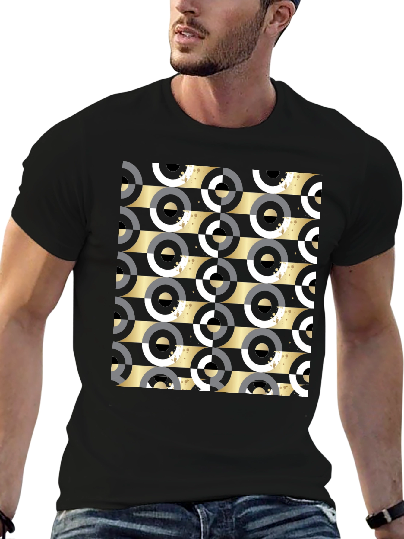Geometric Pattern Tee - Black Ring Design