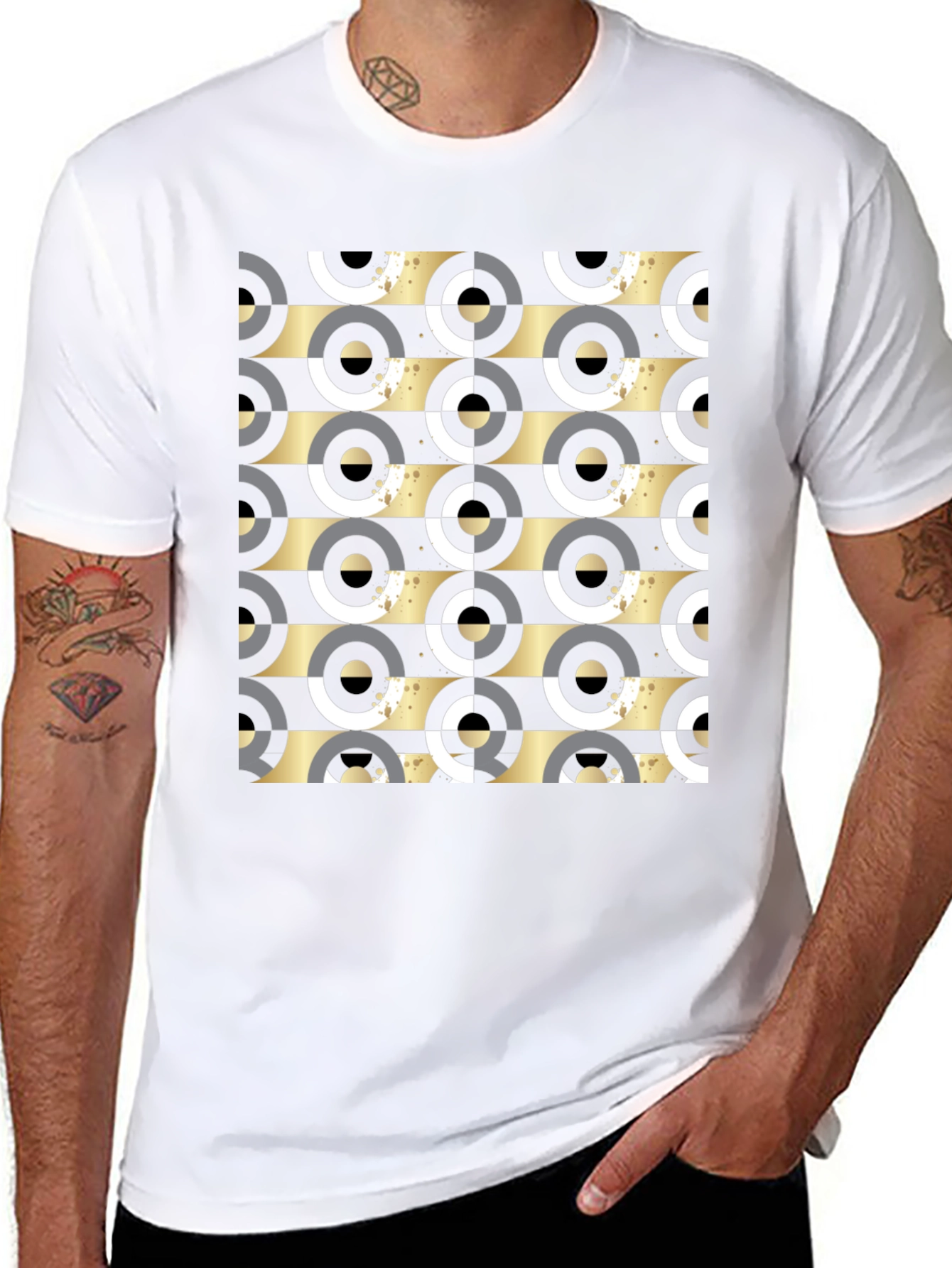 Geometric Pattern Tee - Black Ring Design