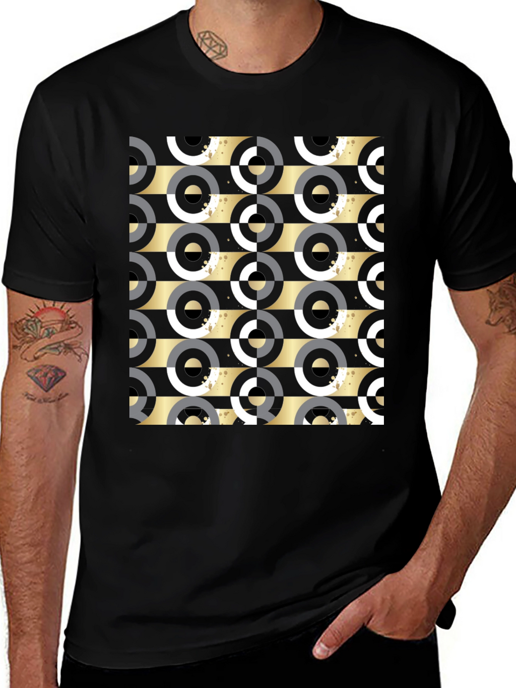 Geometric Pattern Tee - Black Ring Design