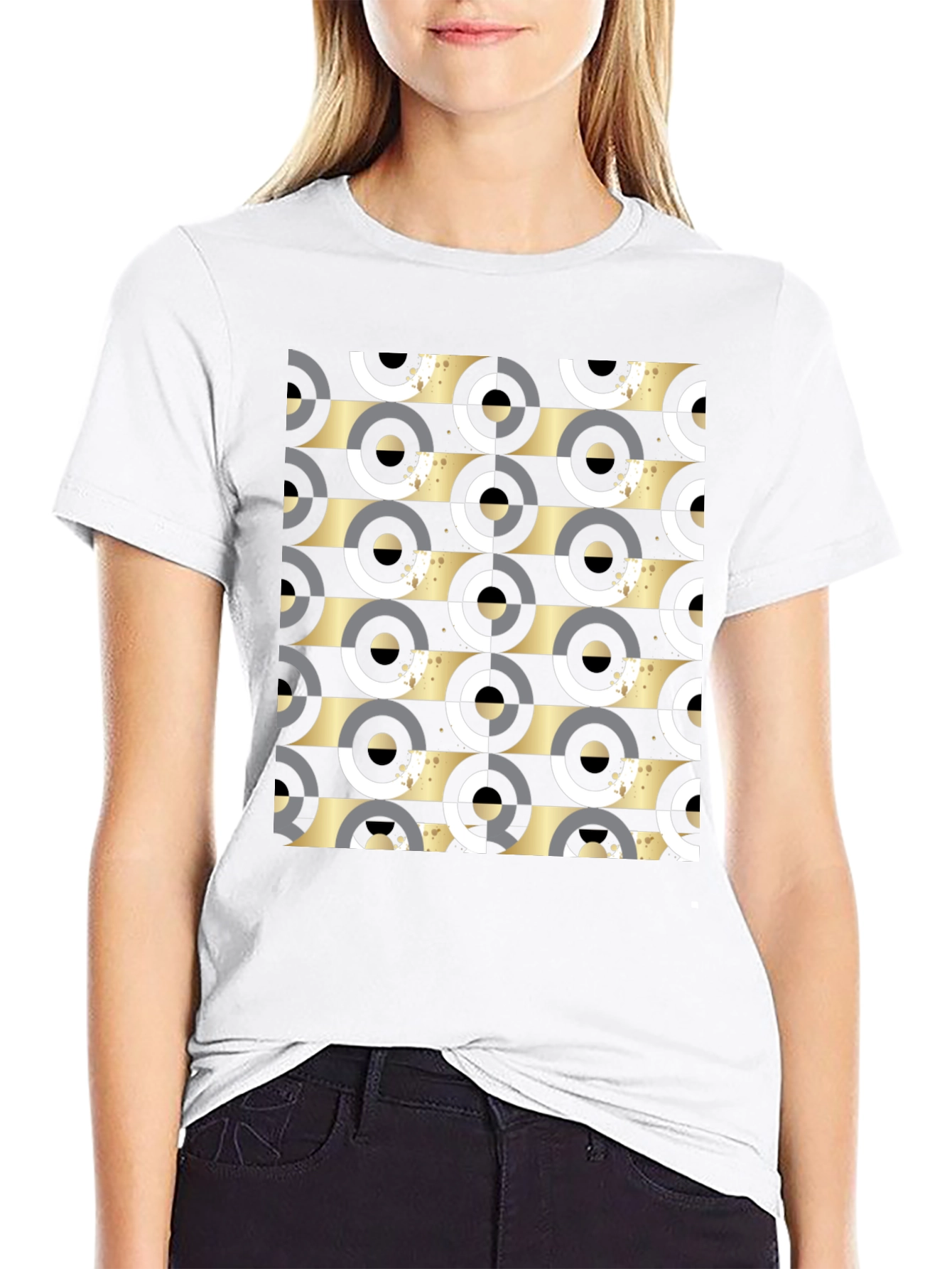 Geometric Pattern Tee - Black Ring Design