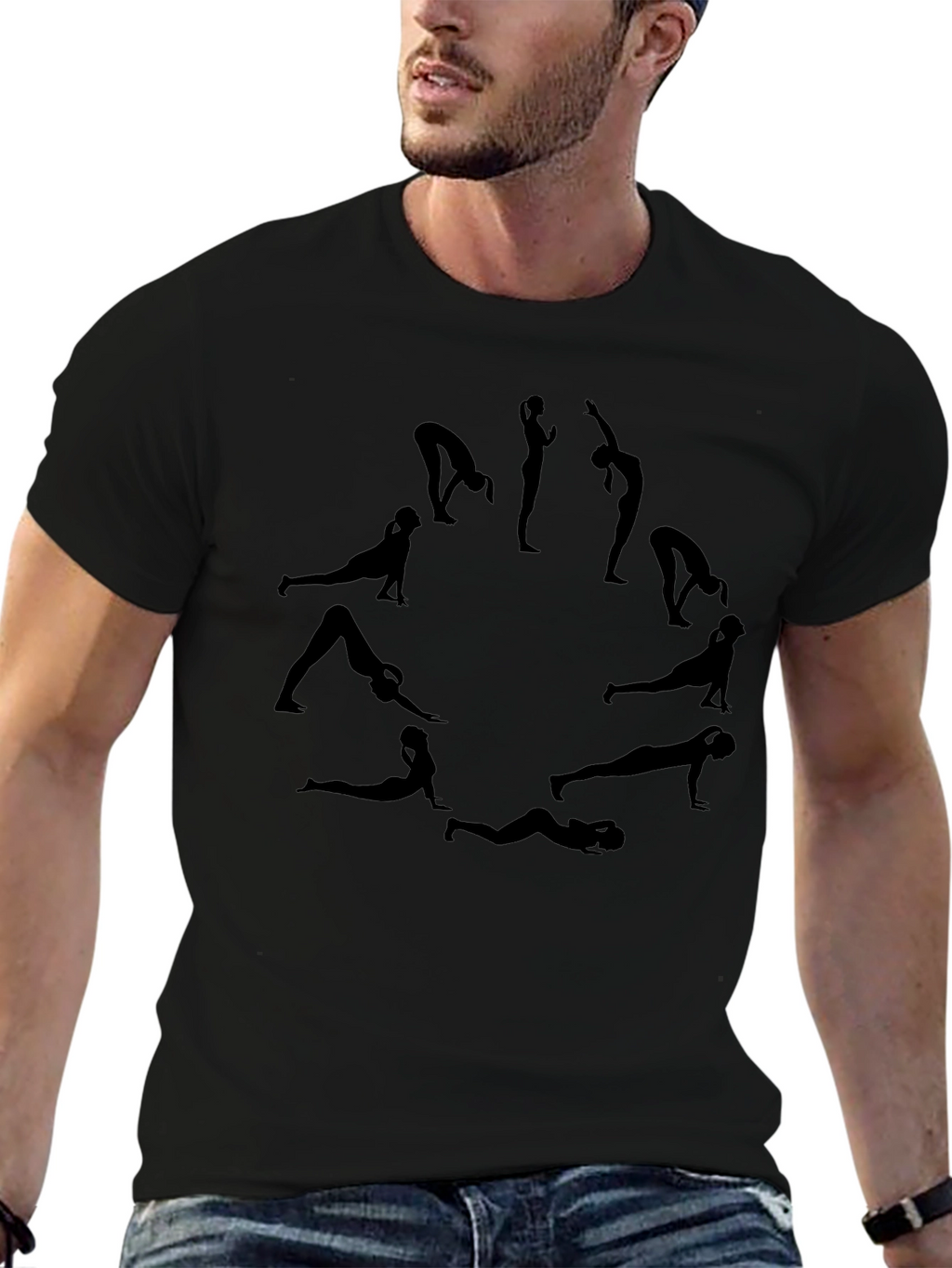 Yoga Poses Graphic Tee - Black Cotton T-Shirt