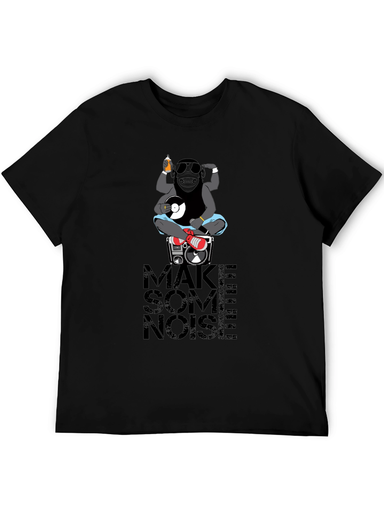 DJ Monkey Graphic Print Black T-Shirt