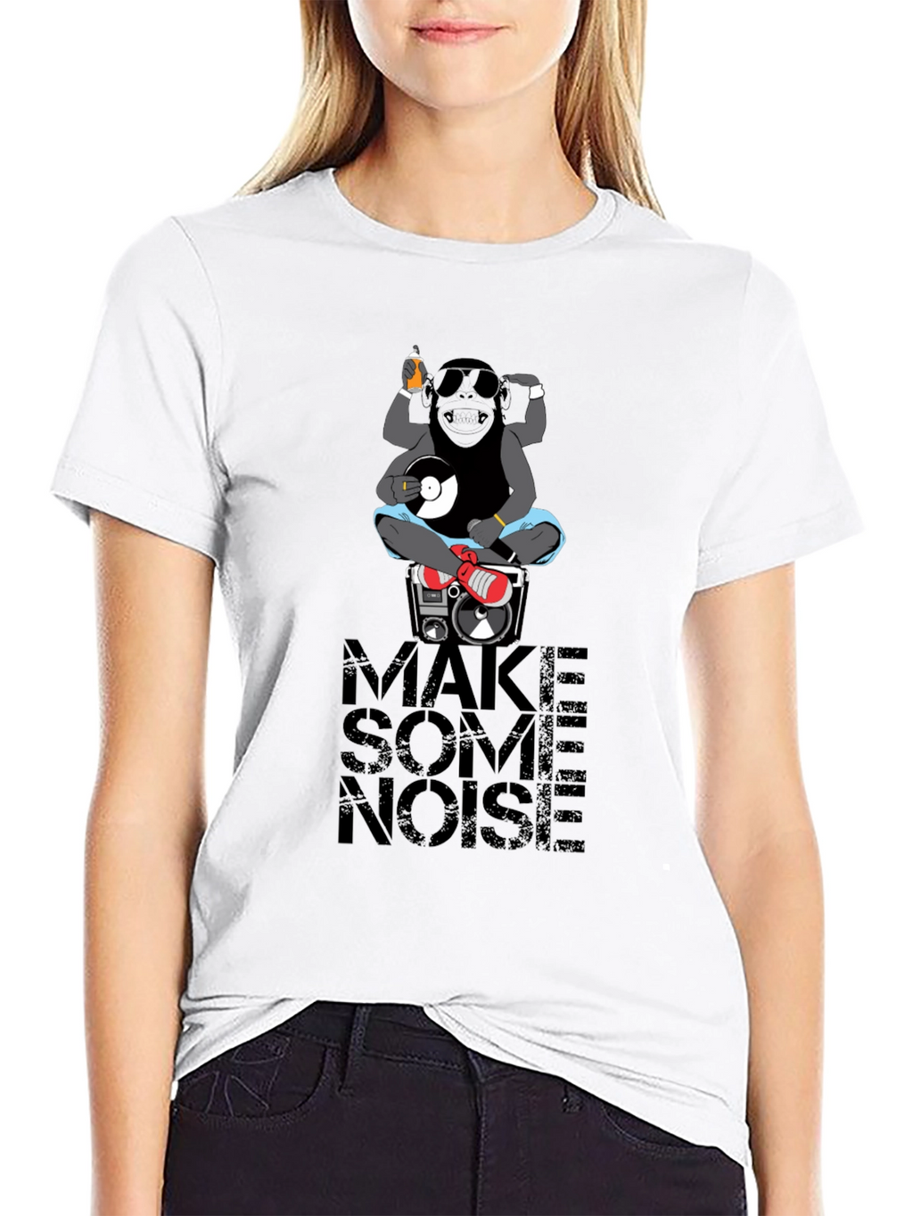 DJ Monkey Graphic Print Black T-Shirt