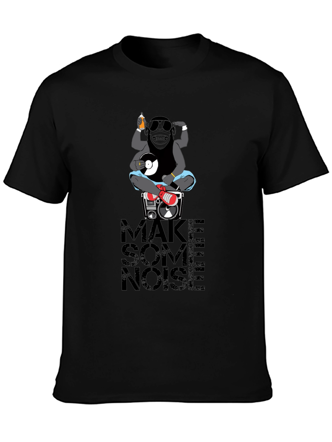 DJ Monkey Graphic Print Black T-Shirt