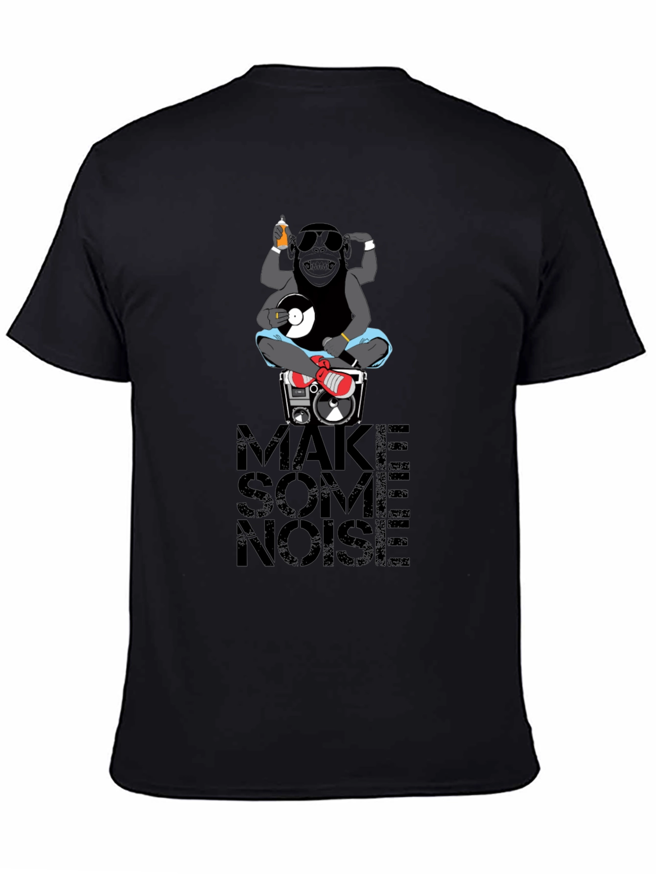 DJ Monkey Graphic Print Black T-Shirt
