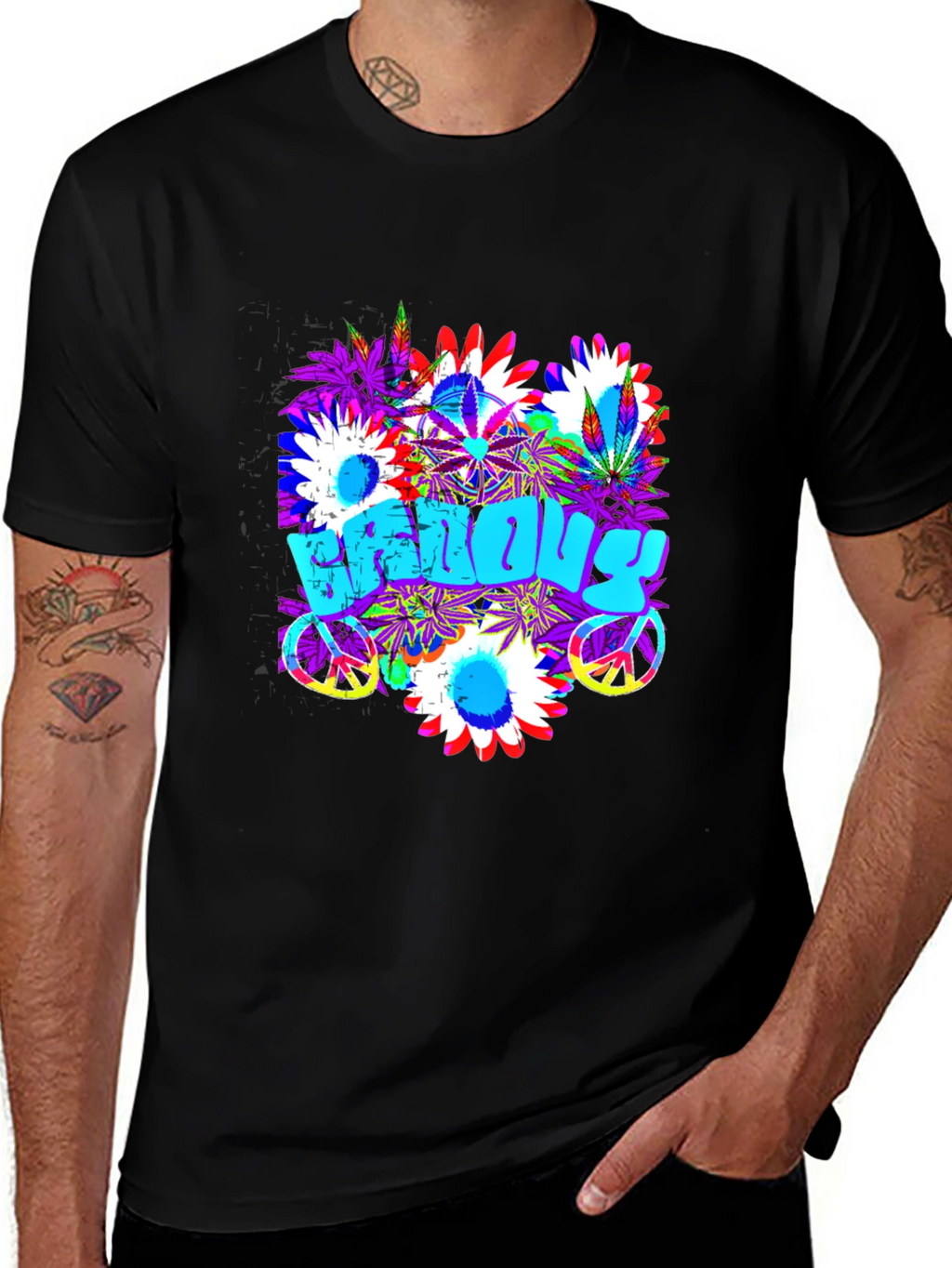 Groovy Vibes T-Shirt: Floral Peace Sign Design