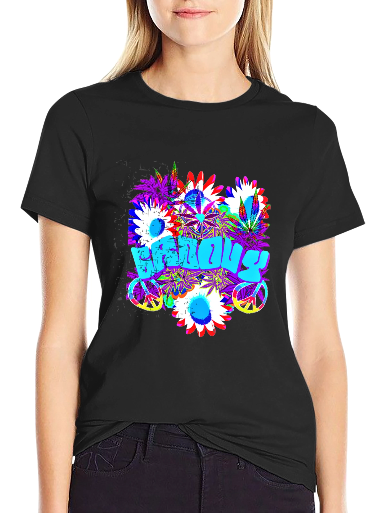 Groovy Vibes T-Shirt: Floral Peace Sign Design