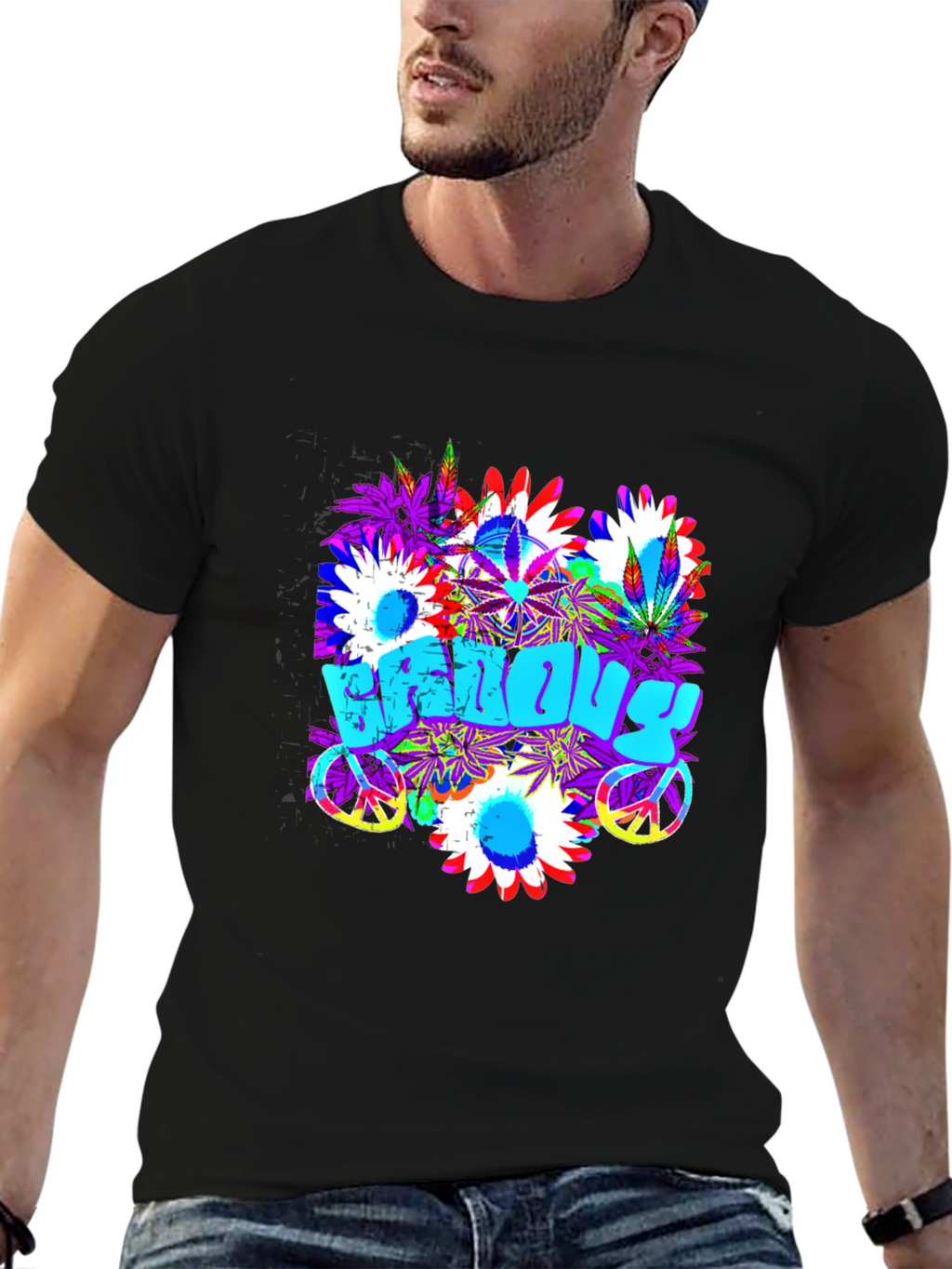 Groovy Vibes T-Shirt: Floral Peace Sign Design