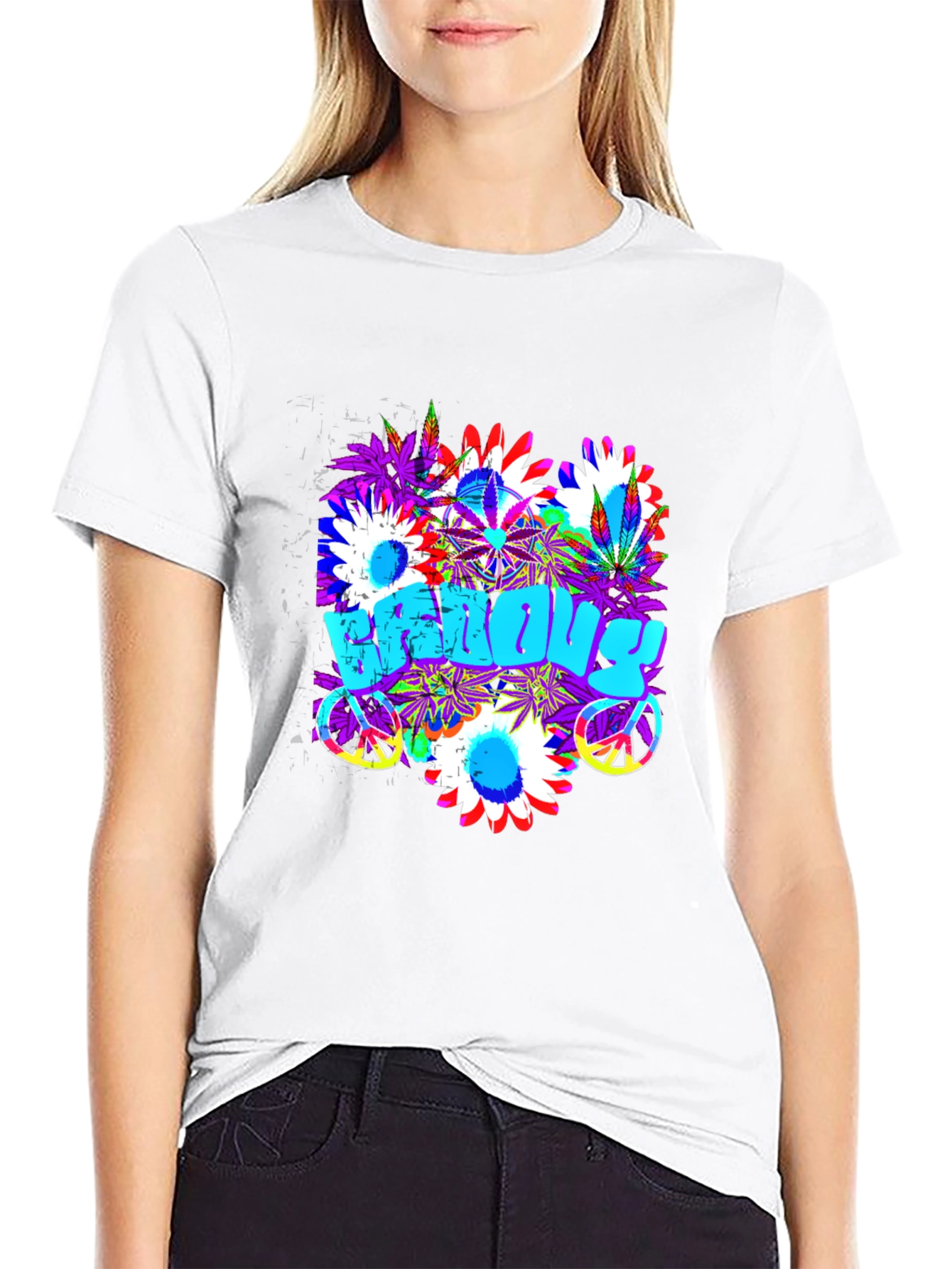 Groovy Vibes T-Shirt: Floral Peace Sign Design