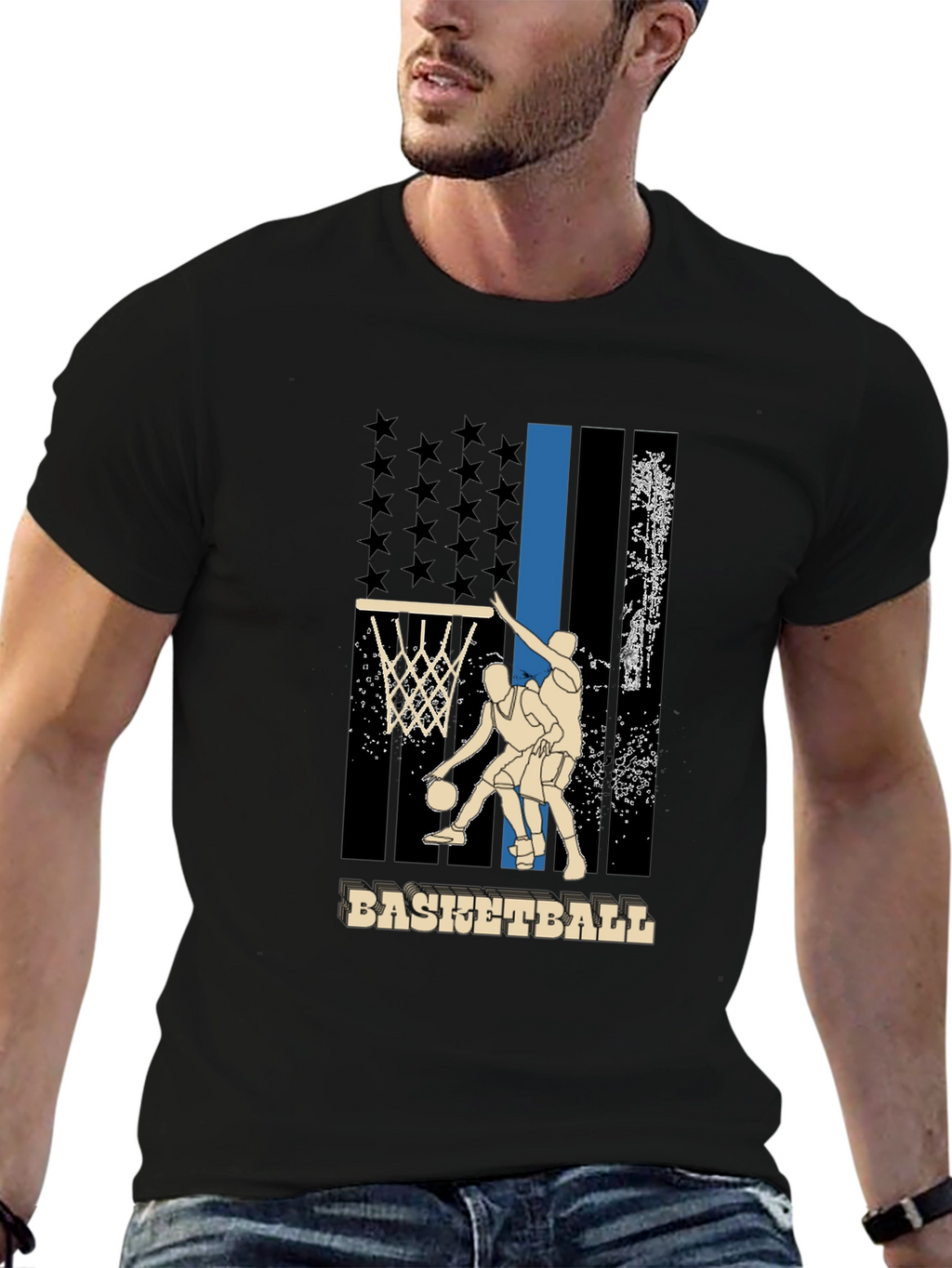 Basketball Graphic T-Shirt - Patriotic Design