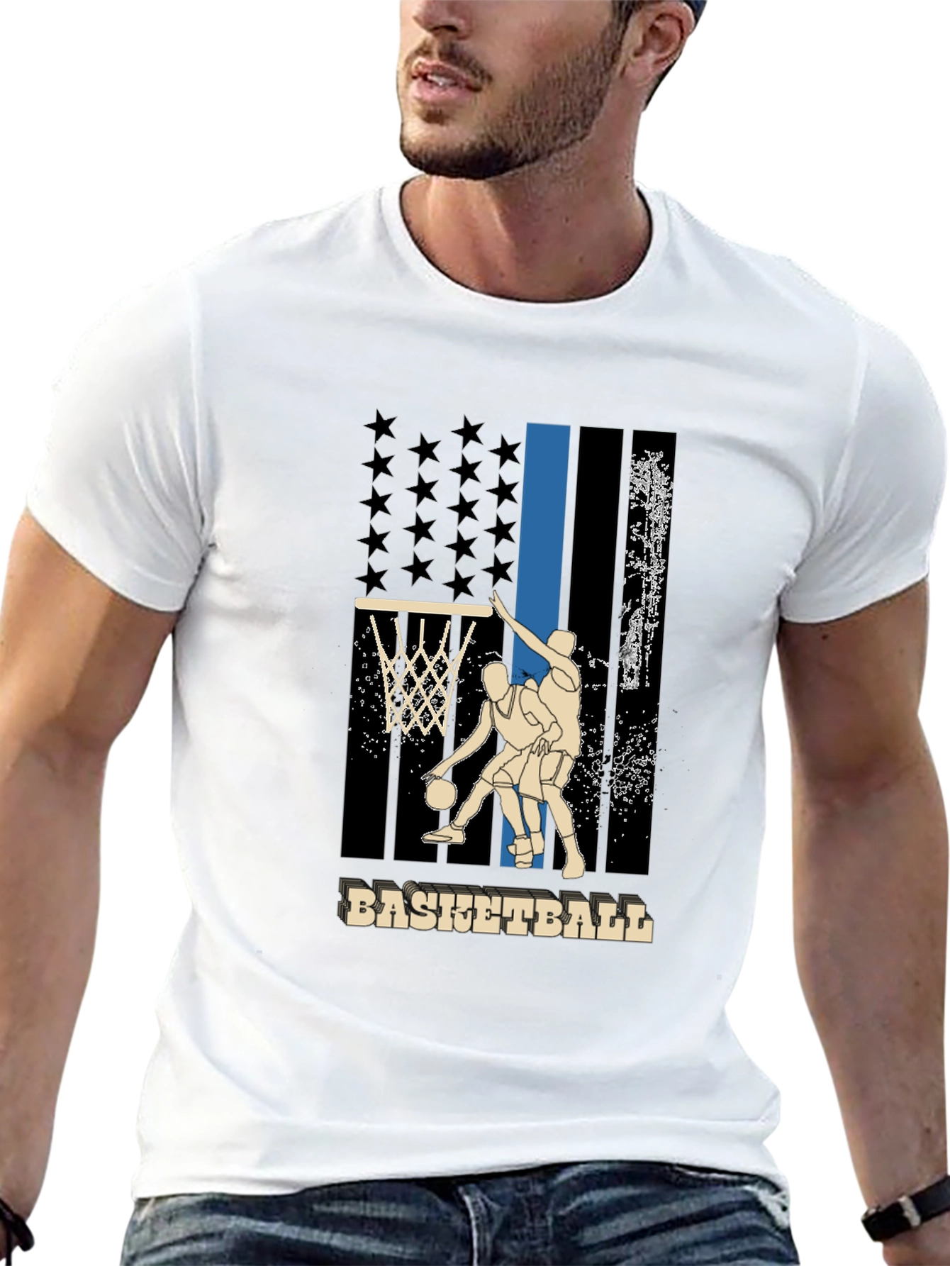 Basketball Graphic T-Shirt - Patriotic Design
